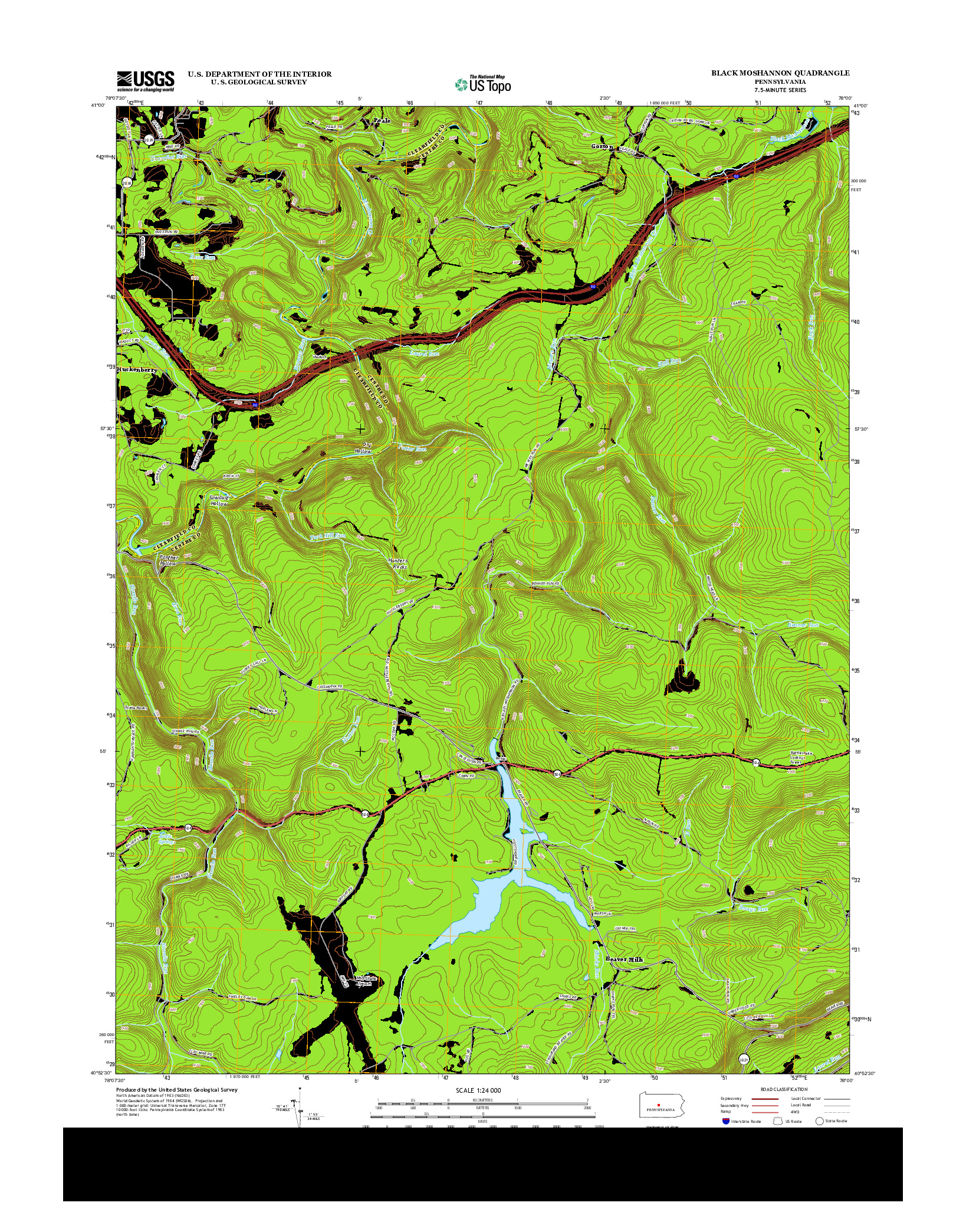 USGS US TOPO 7.5-MINUTE MAP FOR BLACK MOSHANNON, PA 2013
