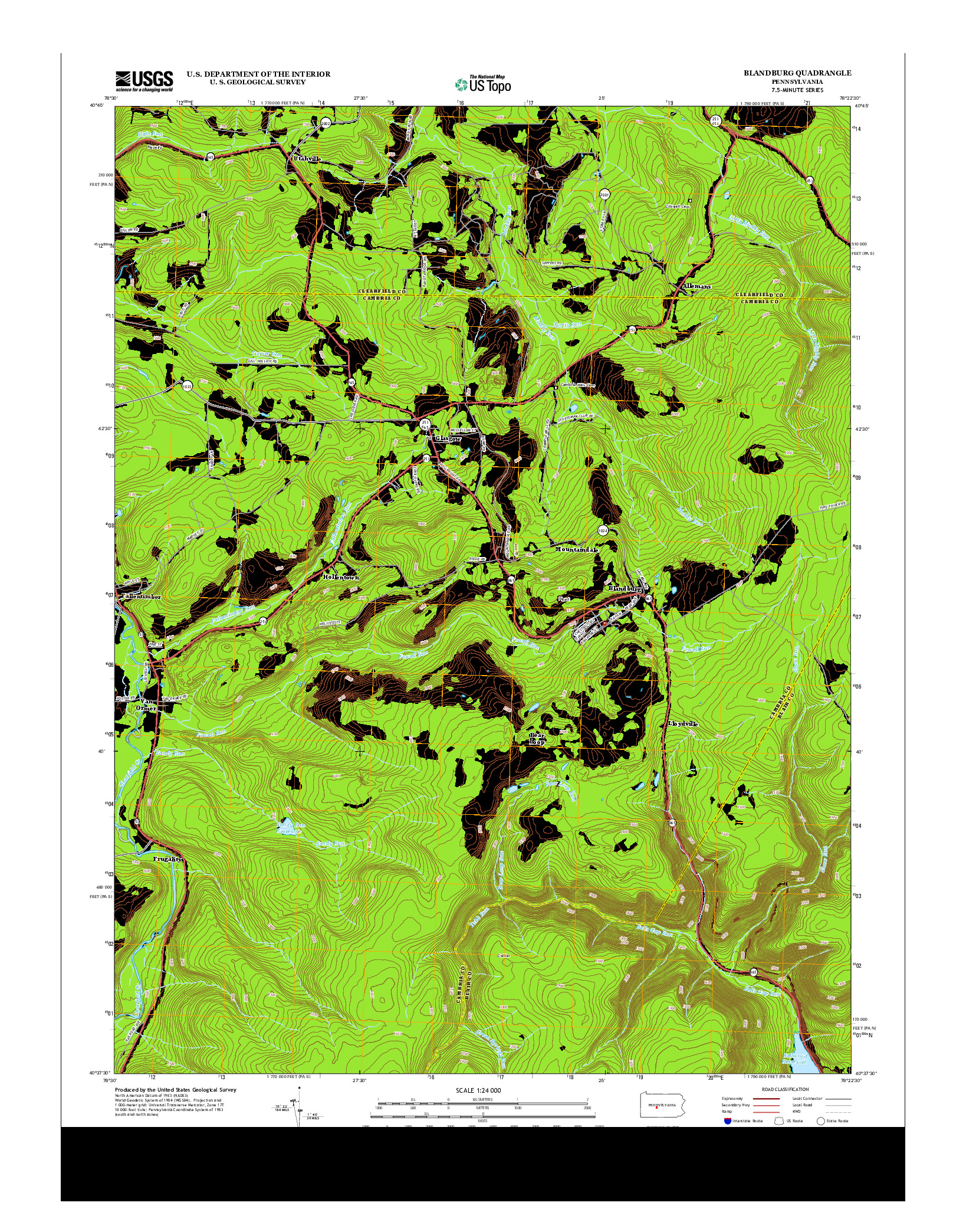 USGS US TOPO 7.5-MINUTE MAP FOR BLANDBURG, PA 2013