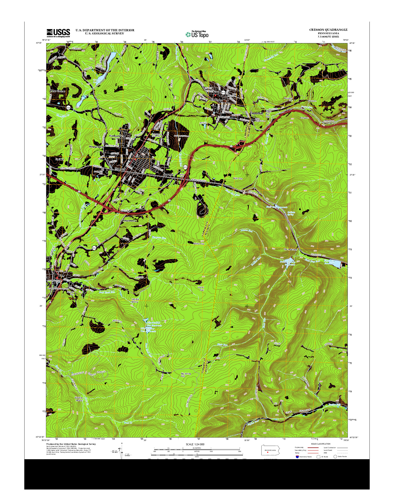 USGS US TOPO 7.5-MINUTE MAP FOR CRESSON, PA 2013