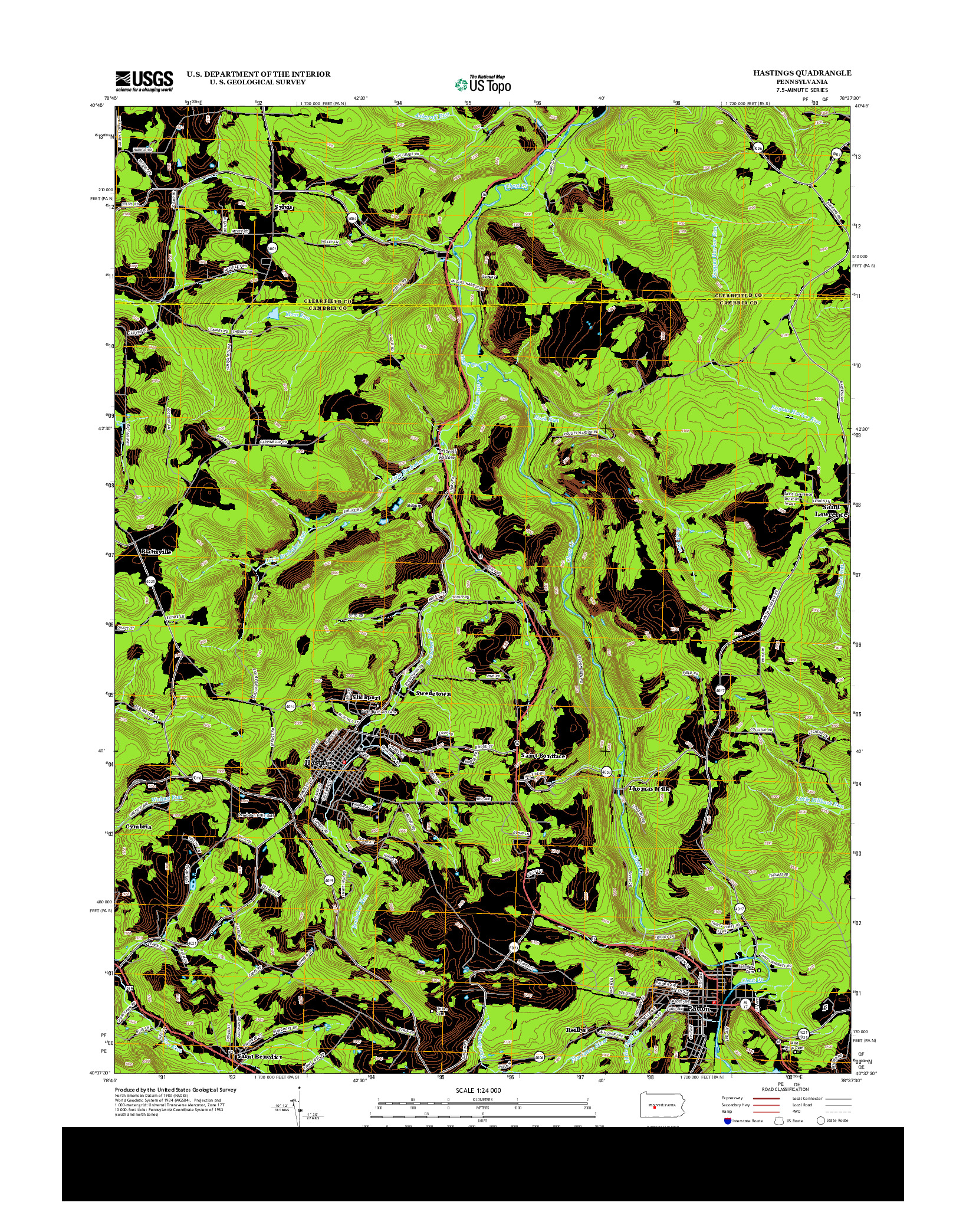 USGS US TOPO 7.5-MINUTE MAP FOR HASTINGS, PA 2013