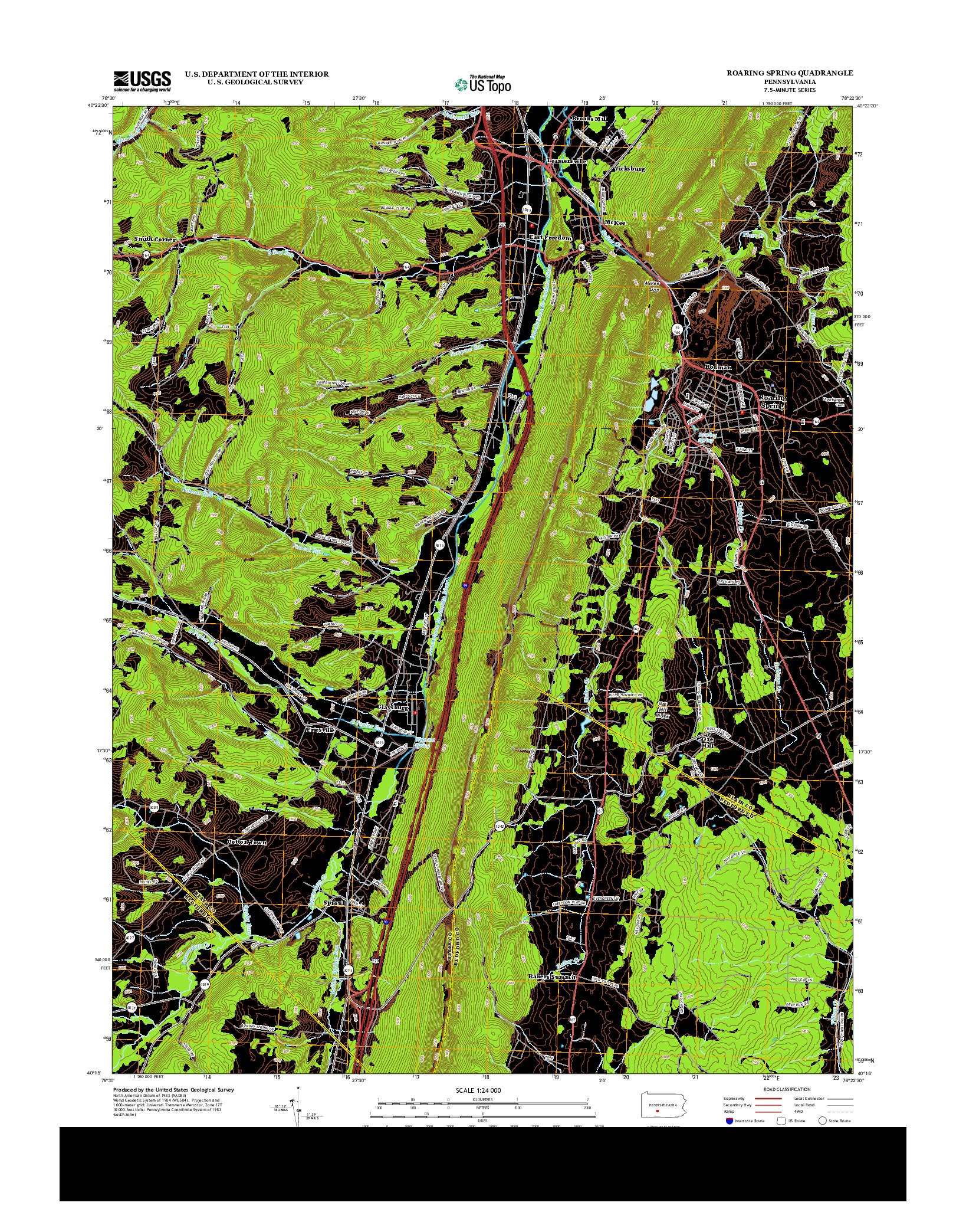 USGS US TOPO 7.5-MINUTE MAP FOR ROARING SPRING, PA 2013