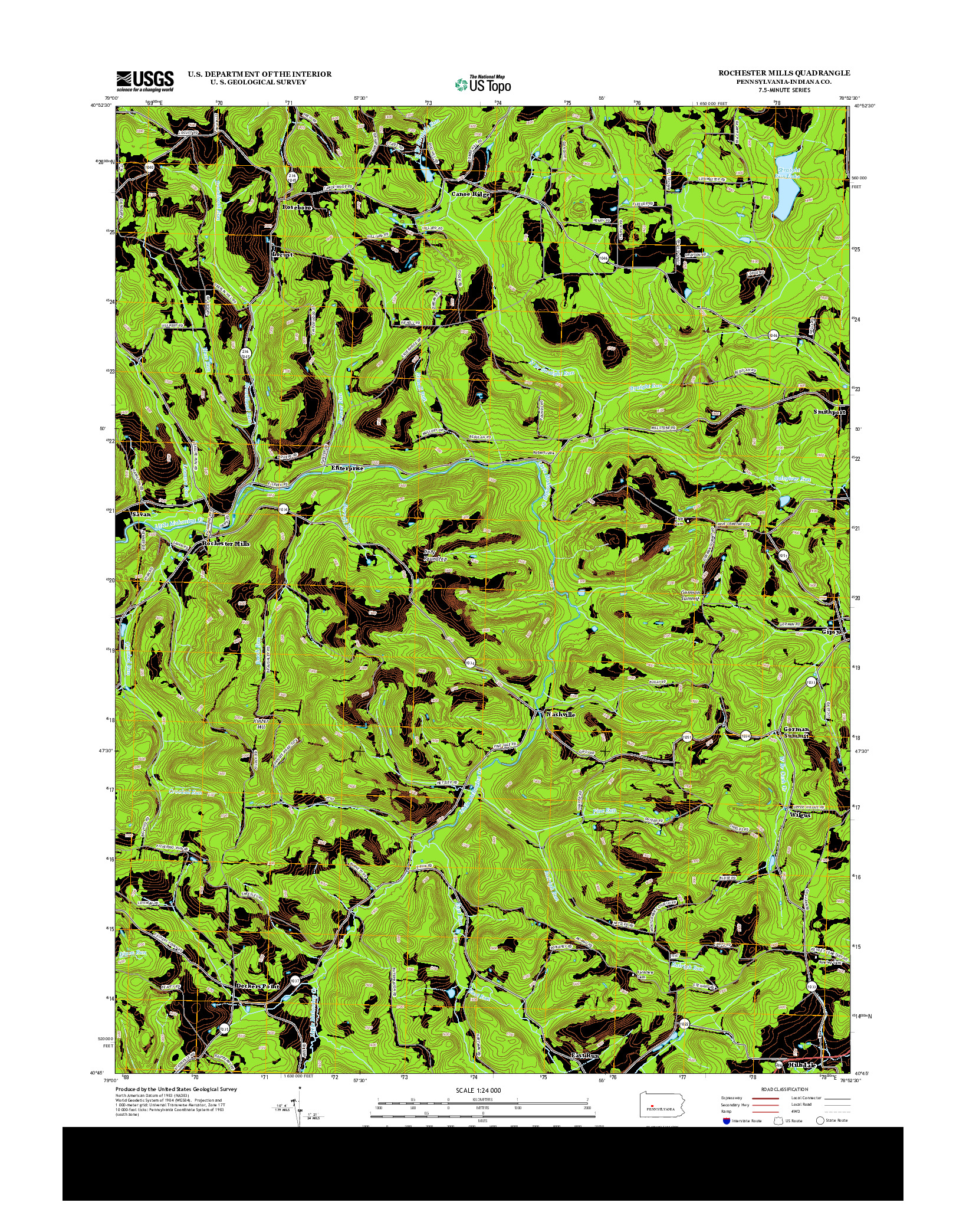 USGS US TOPO 7.5-MINUTE MAP FOR ROCHESTER MILLS, PA 2013