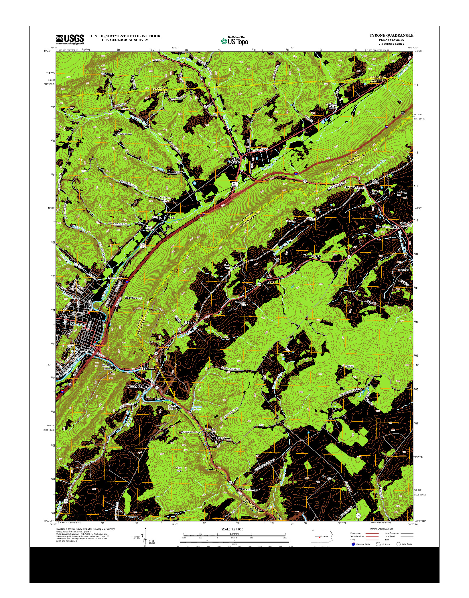 USGS US TOPO 7.5-MINUTE MAP FOR TYRONE, PA 2013
