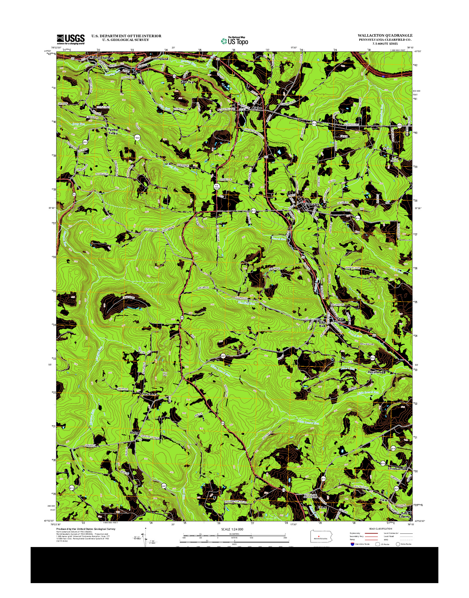 USGS US TOPO 7.5-MINUTE MAP FOR WALLACETON, PA 2013