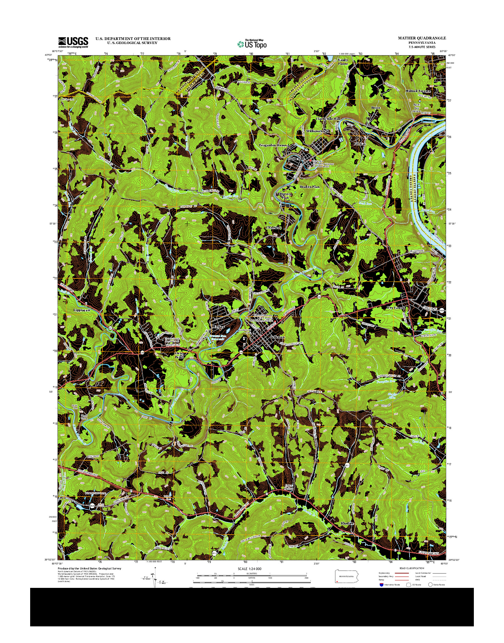 USGS US TOPO 7.5-MINUTE MAP FOR MATHER, PA 2013