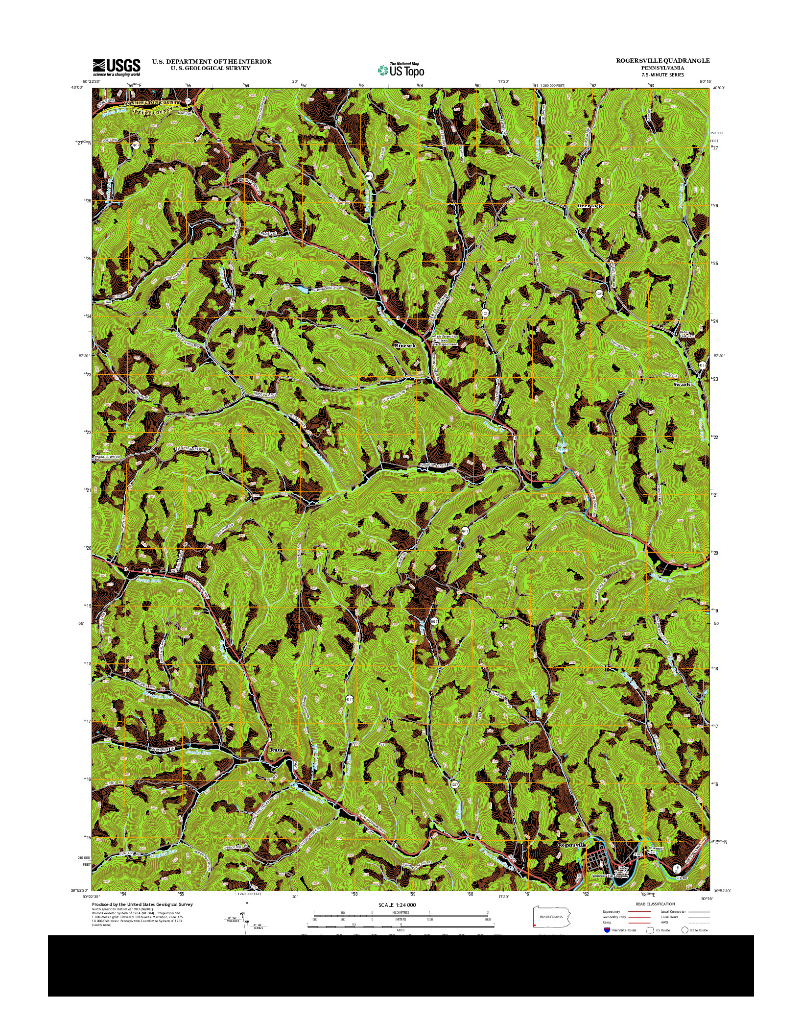 USGS US TOPO 7.5-MINUTE MAP FOR ROGERSVILLE, PA 2013