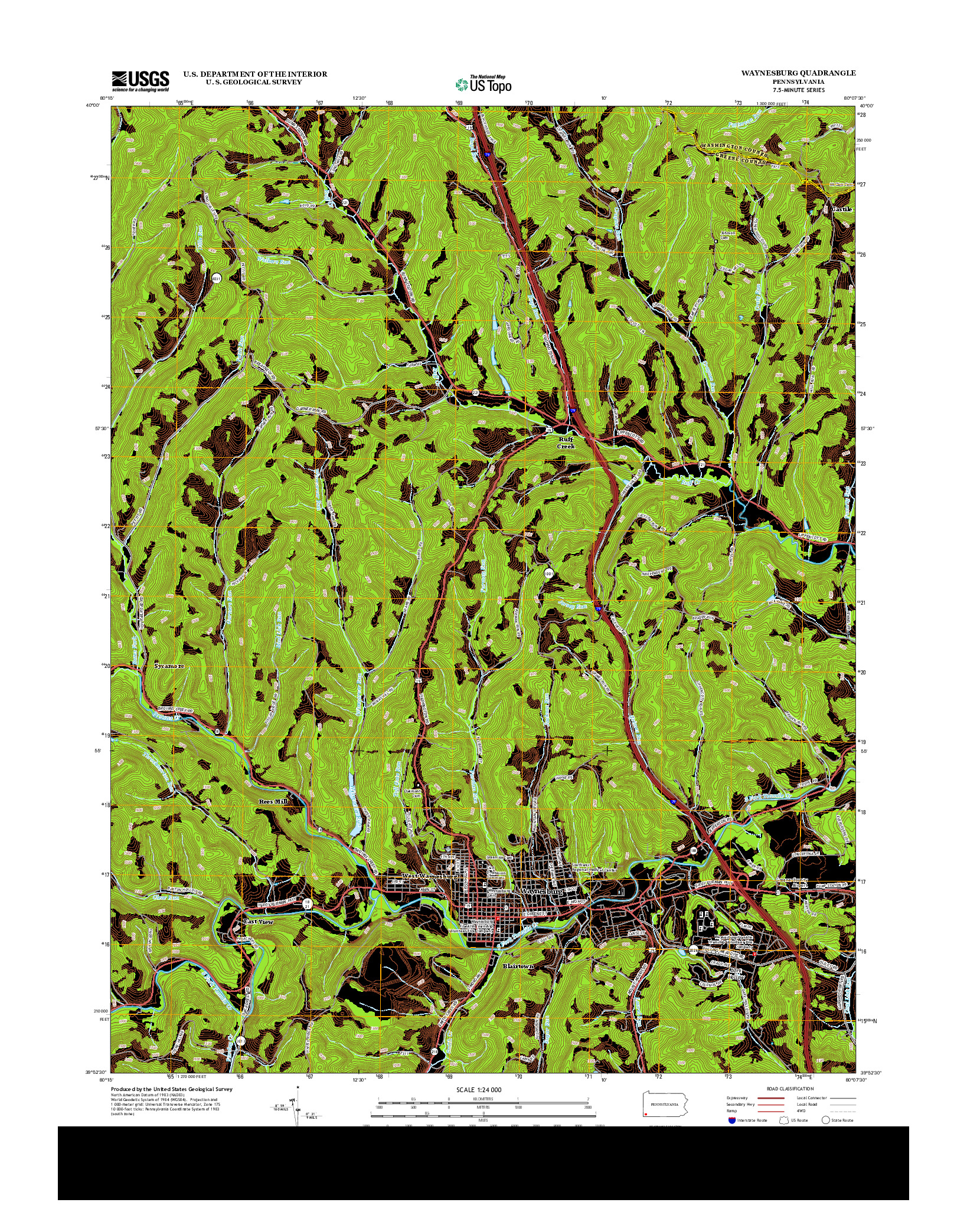 USGS US TOPO 7.5-MINUTE MAP FOR WAYNESBURG, PA 2013