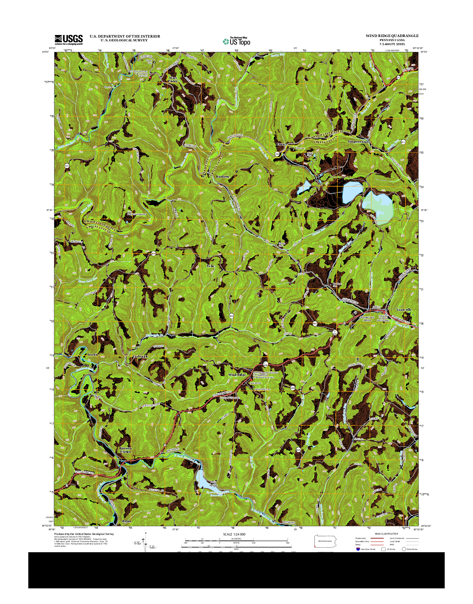 USGS US TOPO 7.5-MINUTE MAP FOR WIND RIDGE, PA 2013