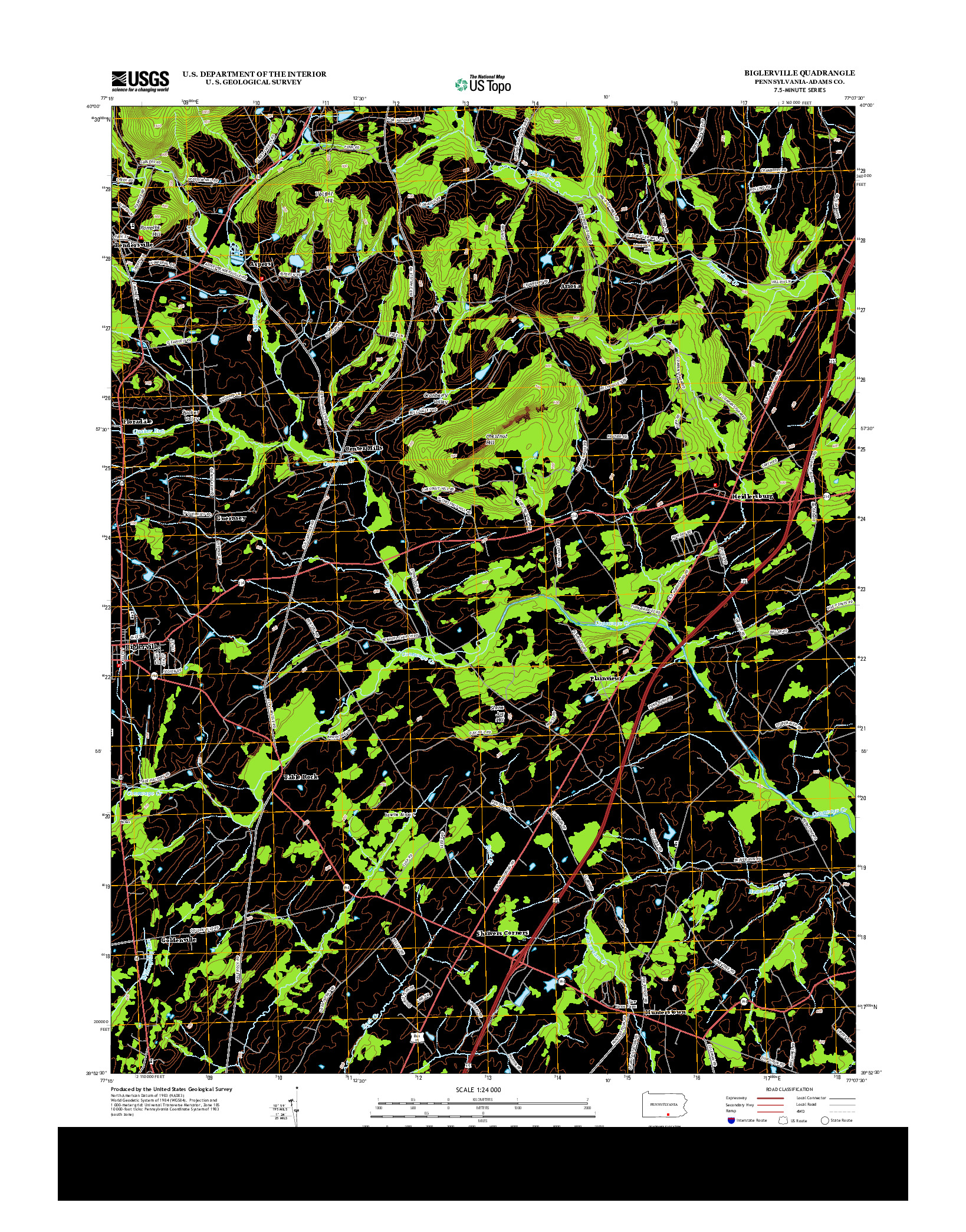 USGS US TOPO 7.5-MINUTE MAP FOR BIGLERVILLE, PA 2013