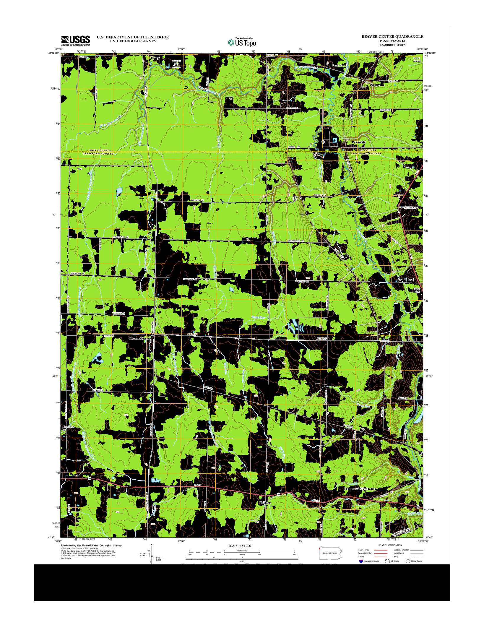 USGS US TOPO 7.5-MINUTE MAP FOR BEAVER CENTER, PA 2013