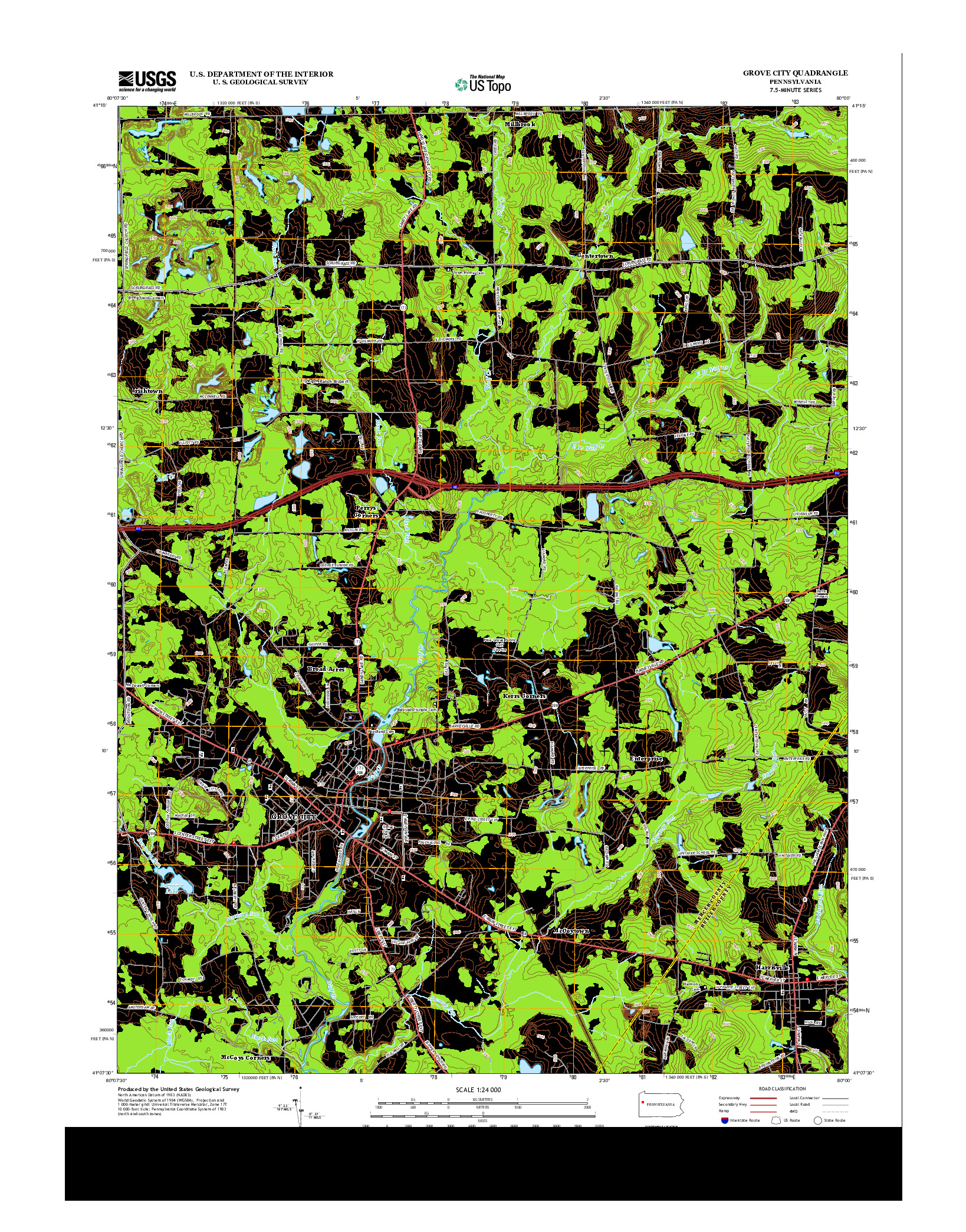 USGS US TOPO 7.5-MINUTE MAP FOR GROVE CITY, PA 2013