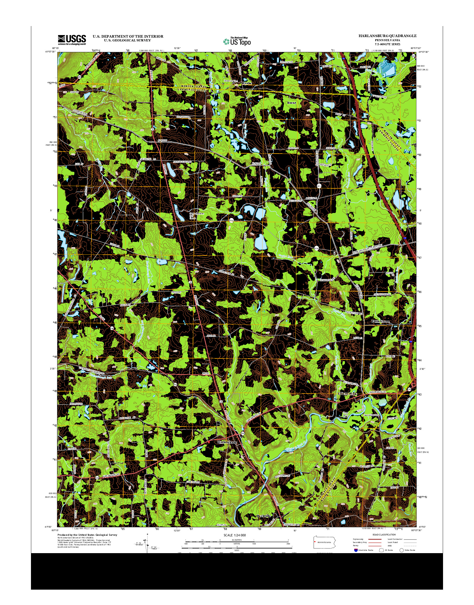 USGS US TOPO 7.5-MINUTE MAP FOR HARLANSBURG, PA 2013