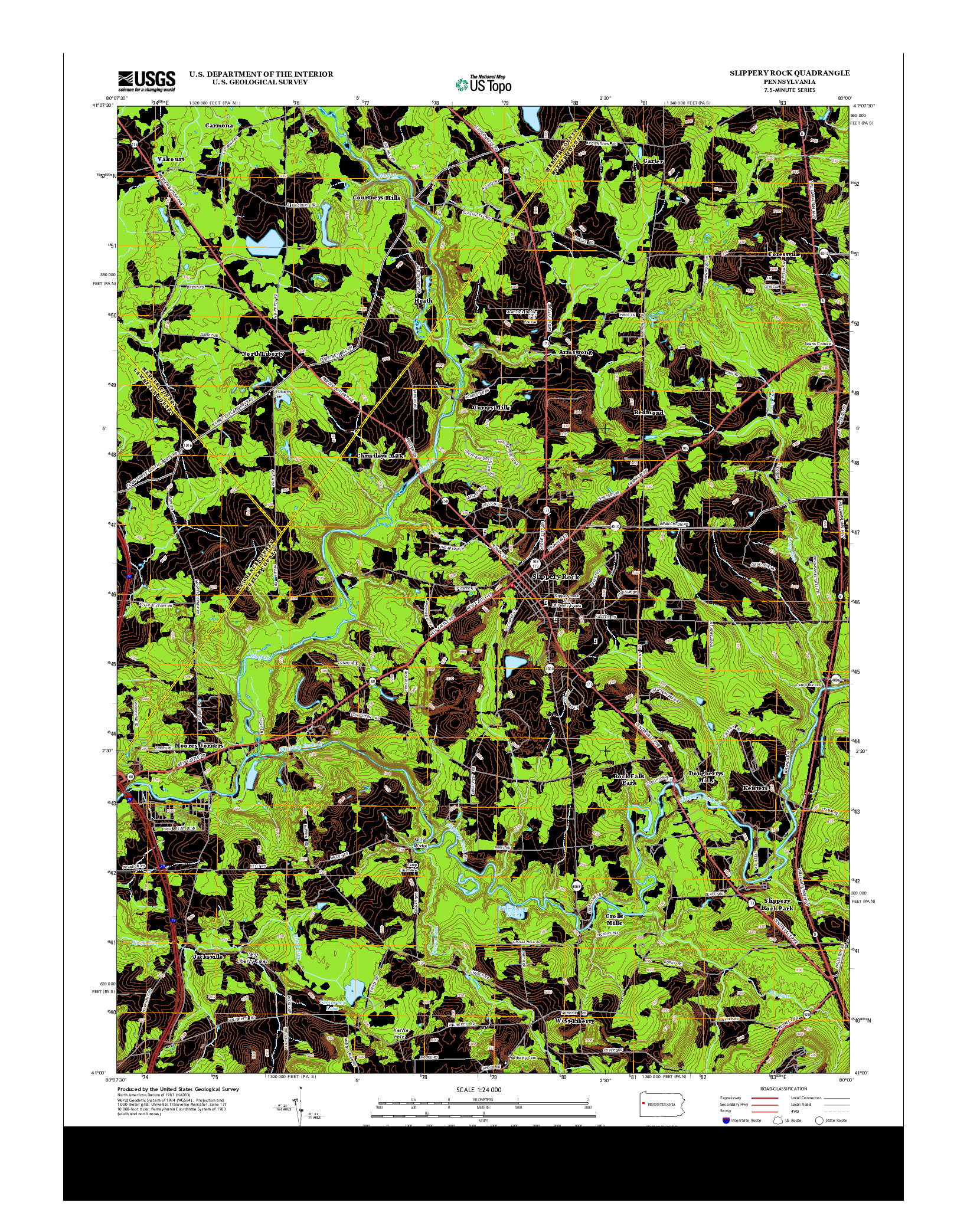 USGS US TOPO 7.5-MINUTE MAP FOR SLIPPERY ROCK, PA 2013