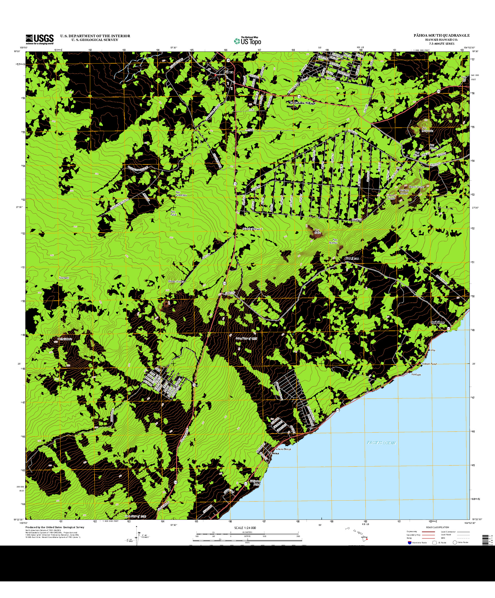 USGS US TOPO 7.5-MINUTE MAP FOR PAHOA SOUTH, HI 2013