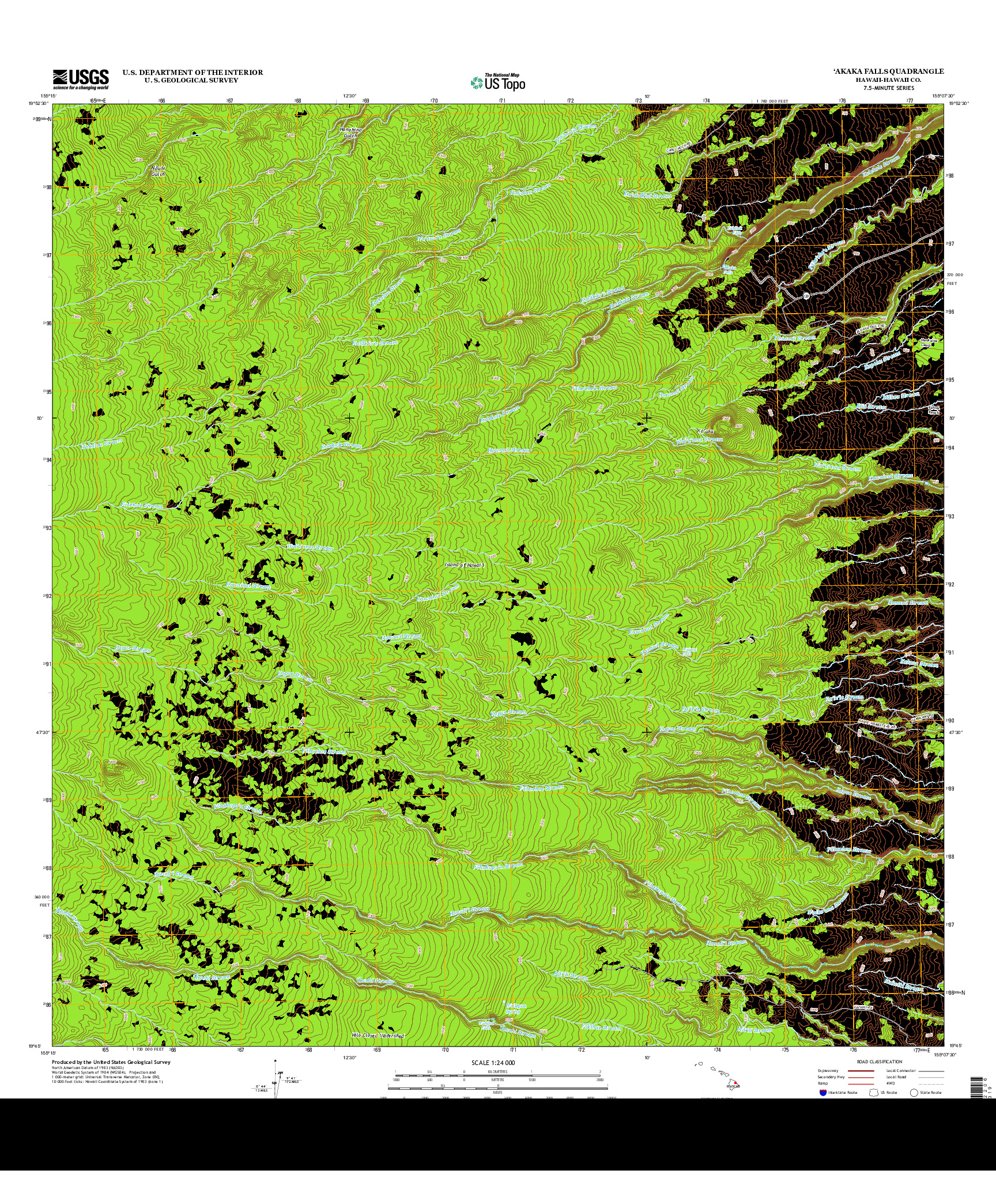 USGS US TOPO 7.5-MINUTE MAP FOR `AKAKA FALLS, HI 2013