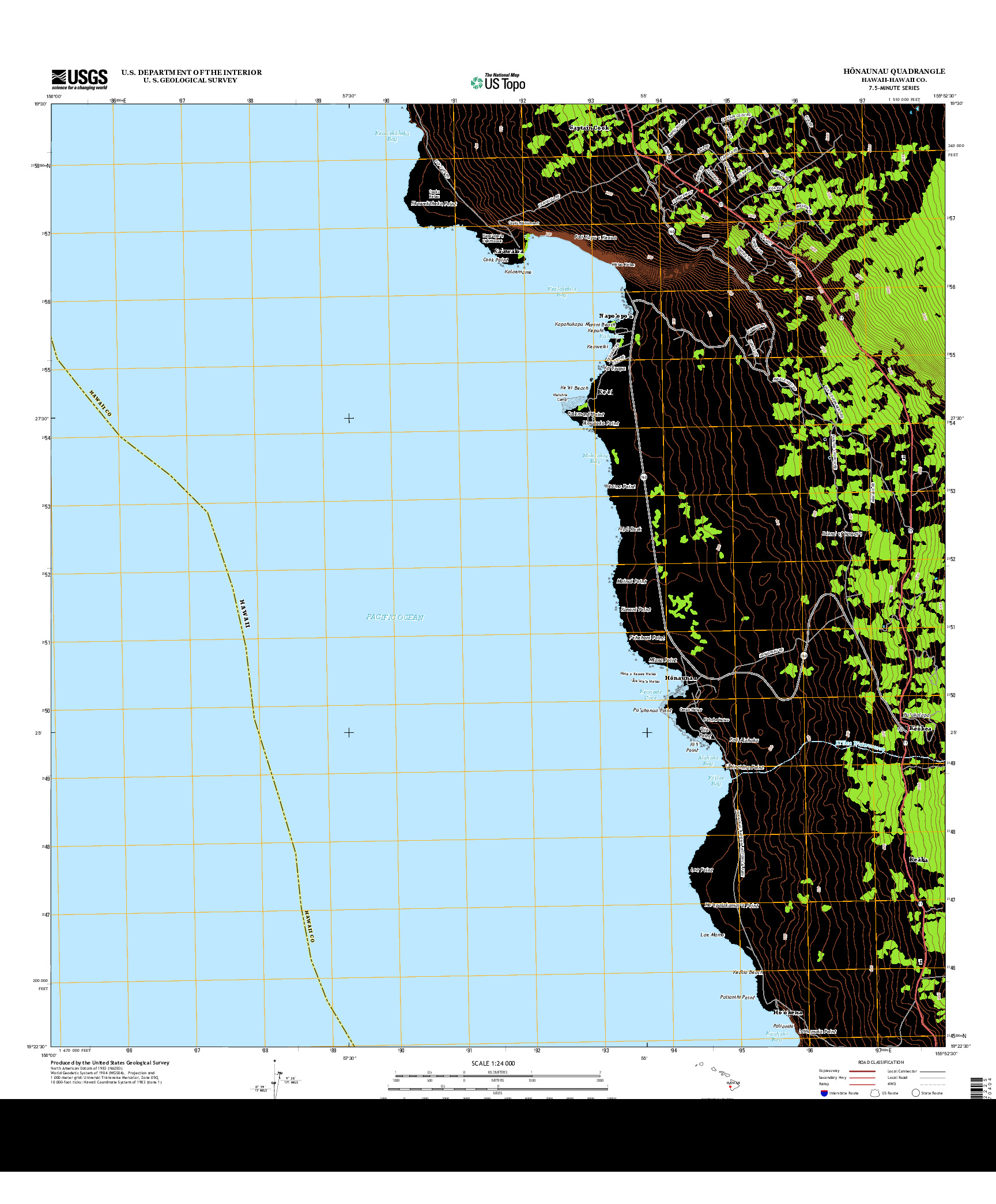 USGS US TOPO 7.5-MINUTE MAP FOR HONAUNAU, HI 2013