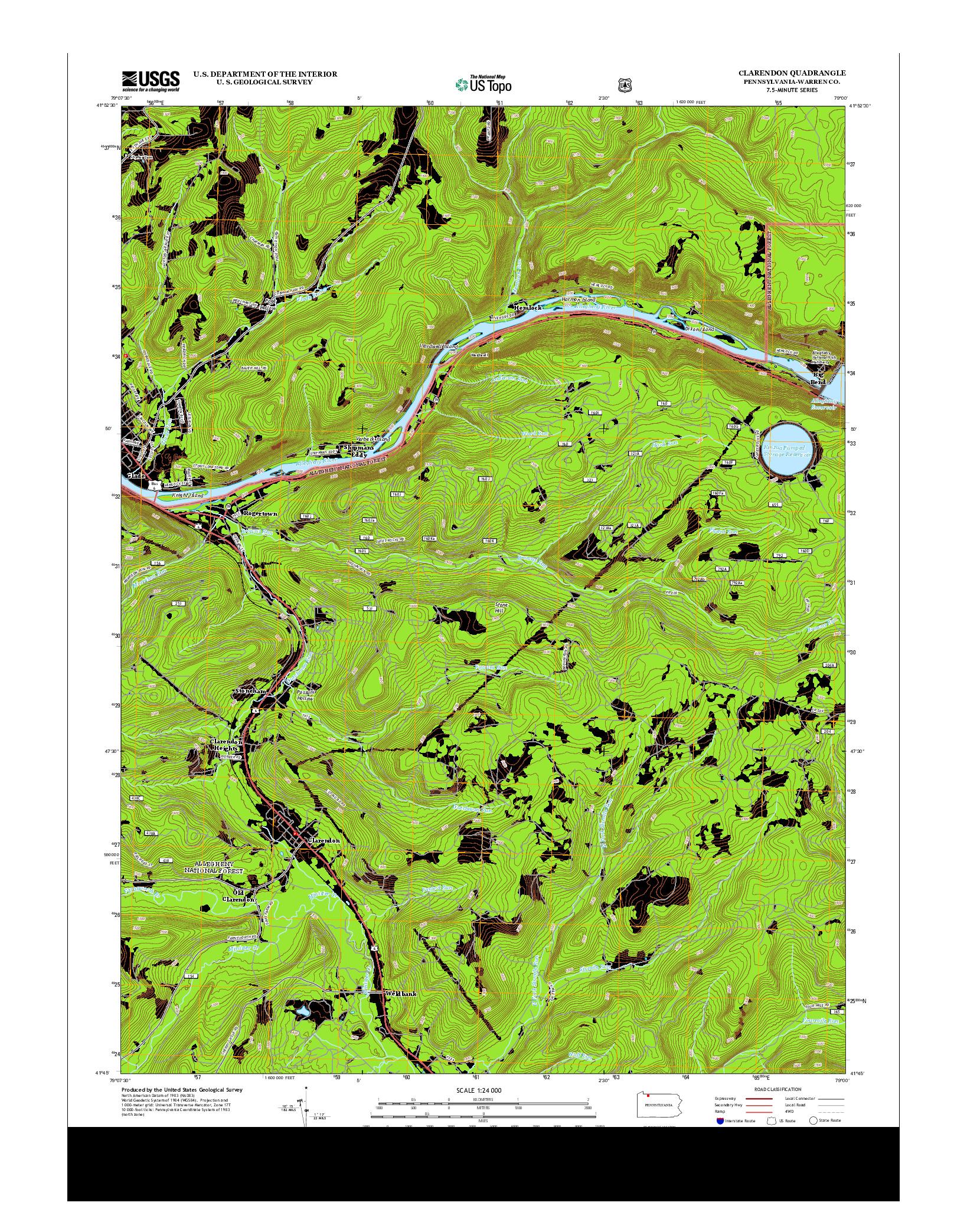 USGS US TOPO 7.5-MINUTE MAP FOR CLARENDON, PA 2013