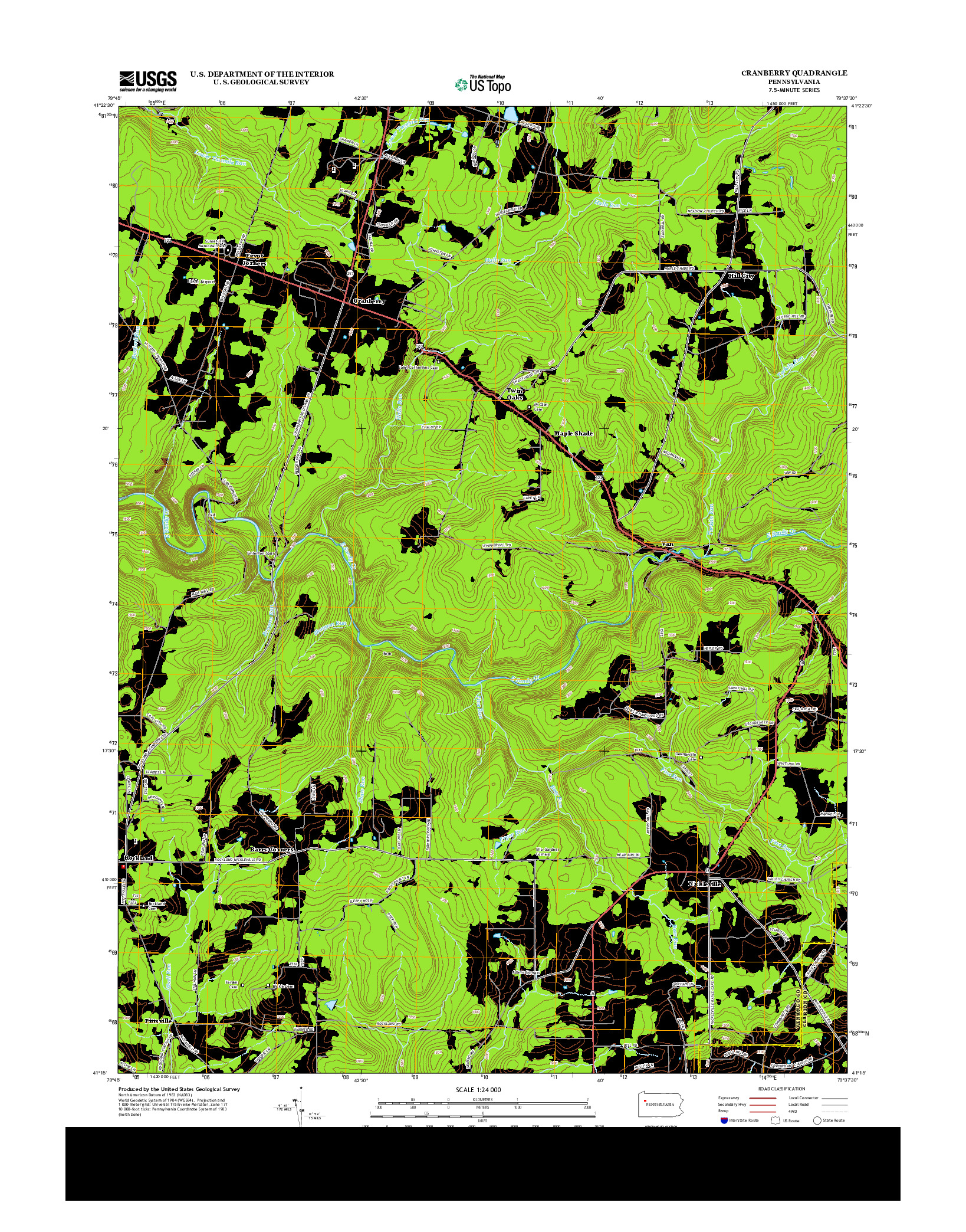 USGS US TOPO 7.5-MINUTE MAP FOR CRANBERRY, PA 2013
