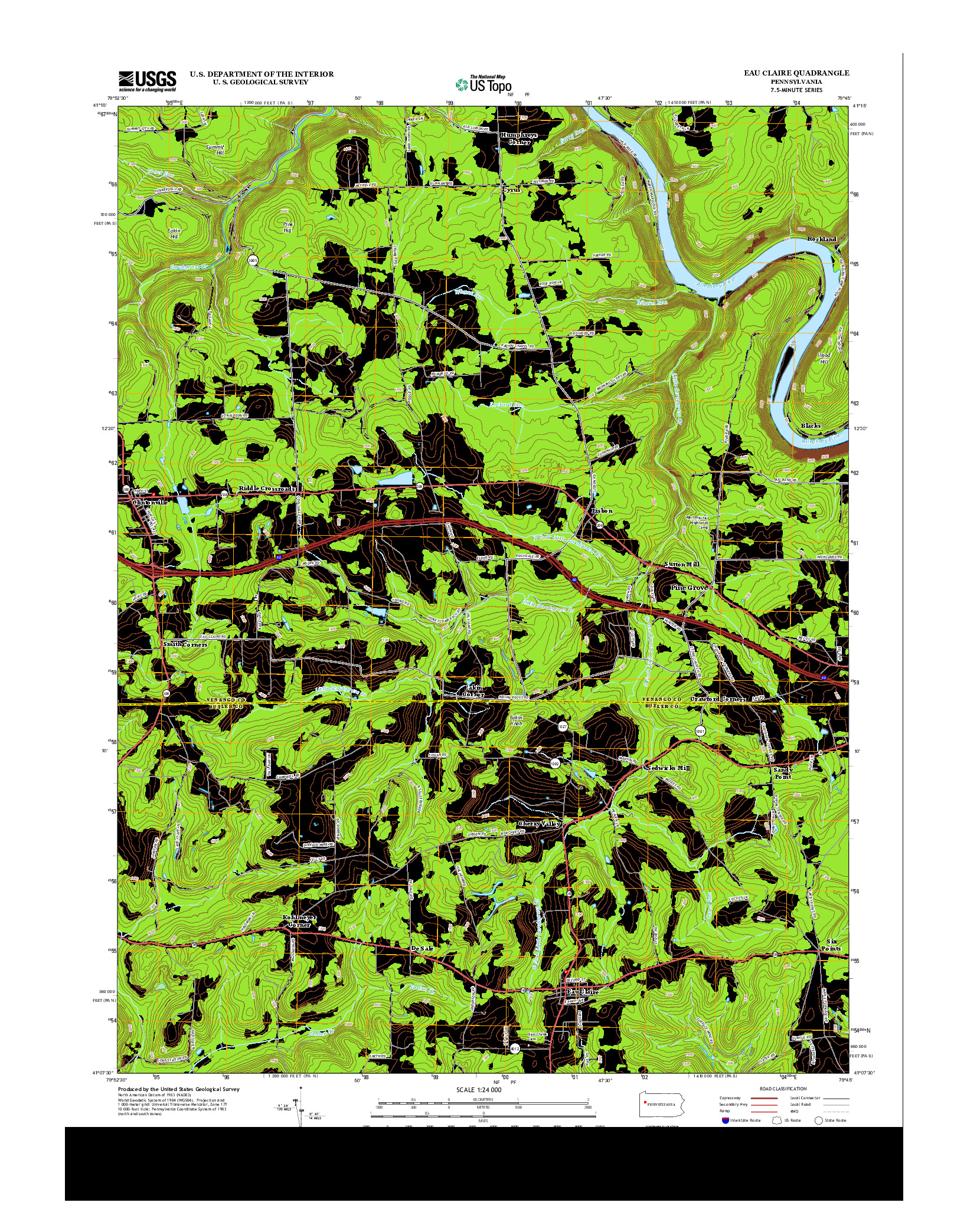 USGS US TOPO 7.5-MINUTE MAP FOR EAU CLAIRE, PA 2013