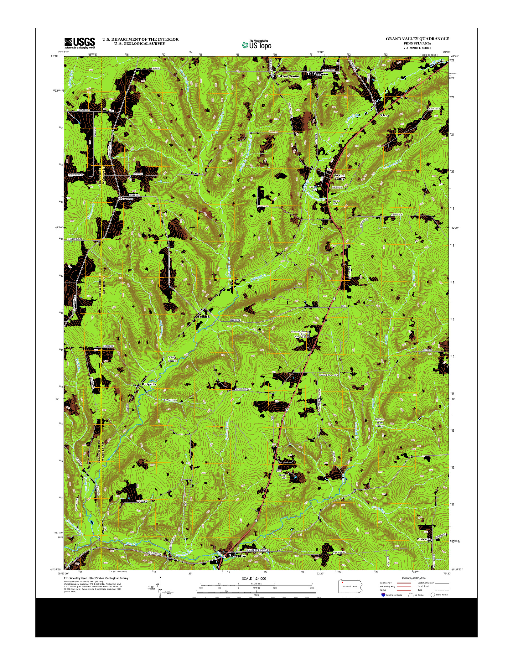 USGS US TOPO 7.5-MINUTE MAP FOR GRAND VALLEY, PA 2013