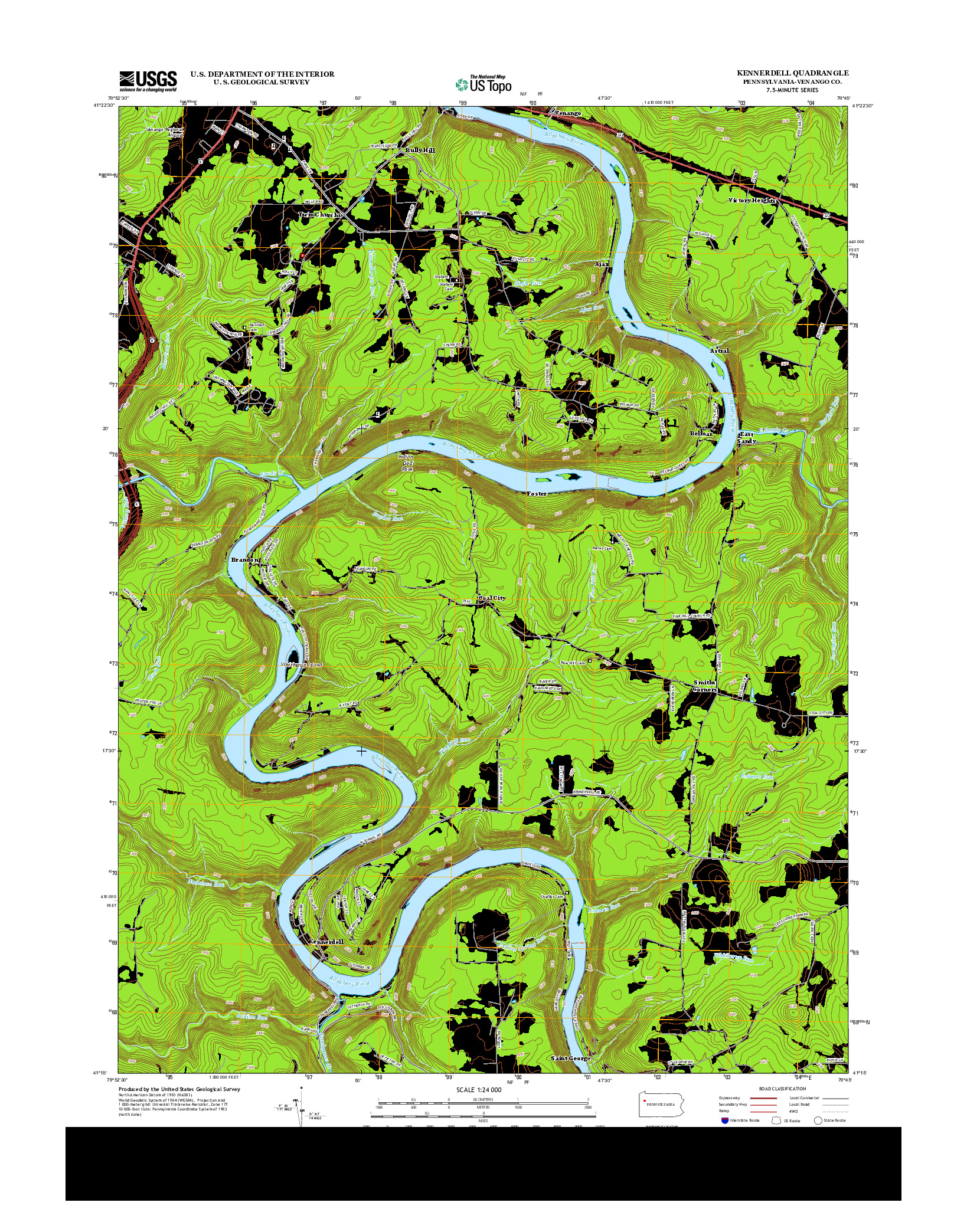 USGS US TOPO 7.5-MINUTE MAP FOR KENNERDELL, PA 2013