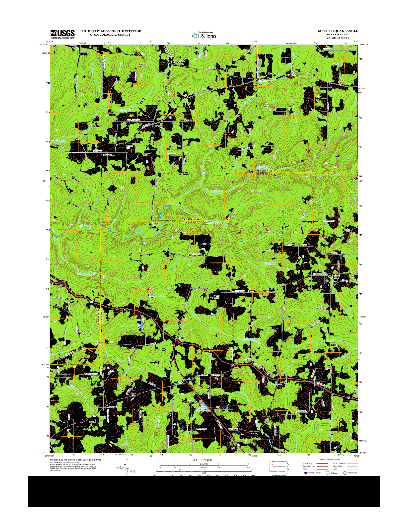 USGS US TOPO 7.5-MINUTE MAP FOR KOSSUTH, PA 2013