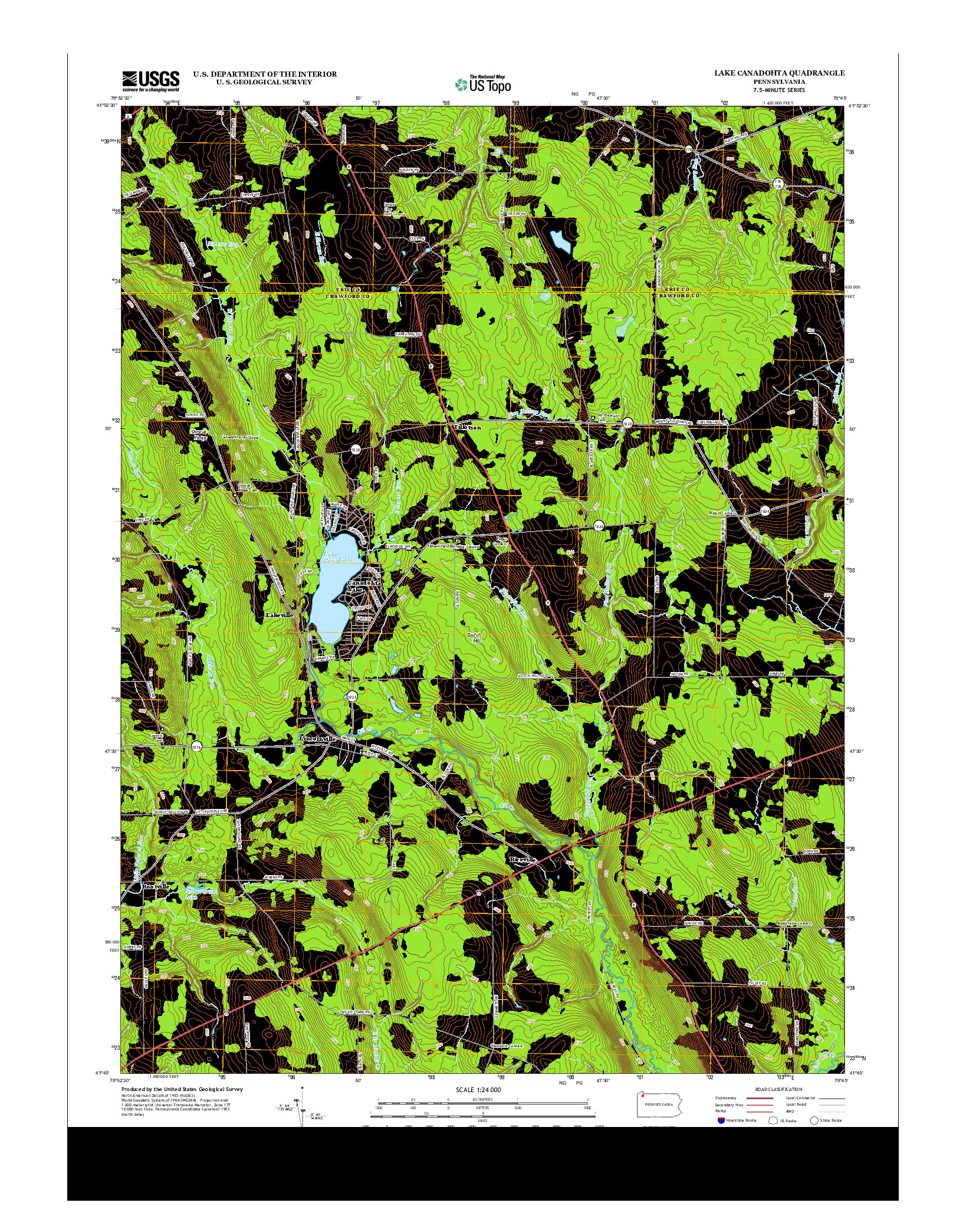 USGS US TOPO 7.5-MINUTE MAP FOR LAKE CANADOHTA, PA 2013
