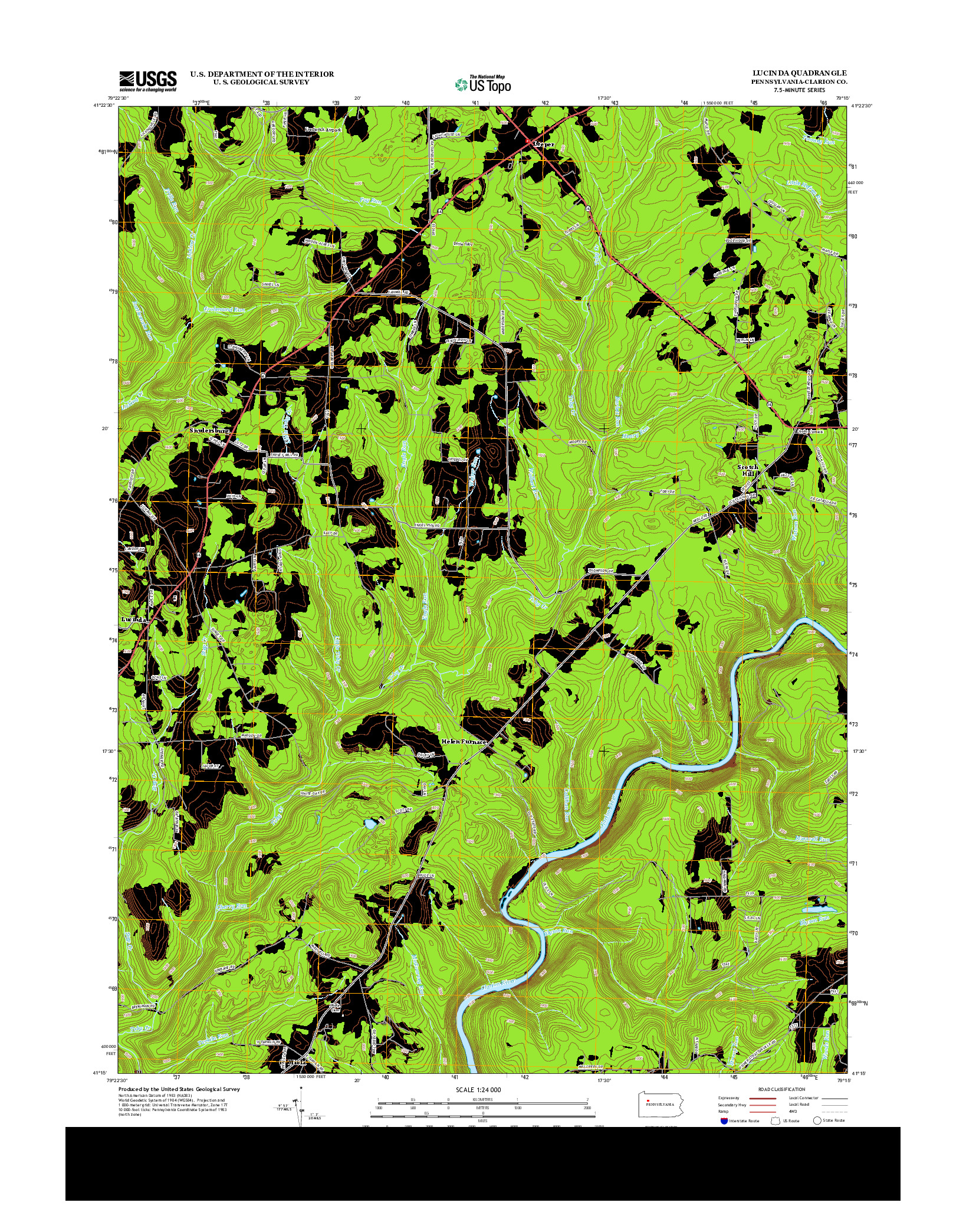 USGS US TOPO 7.5-MINUTE MAP FOR LUCINDA, PA 2013