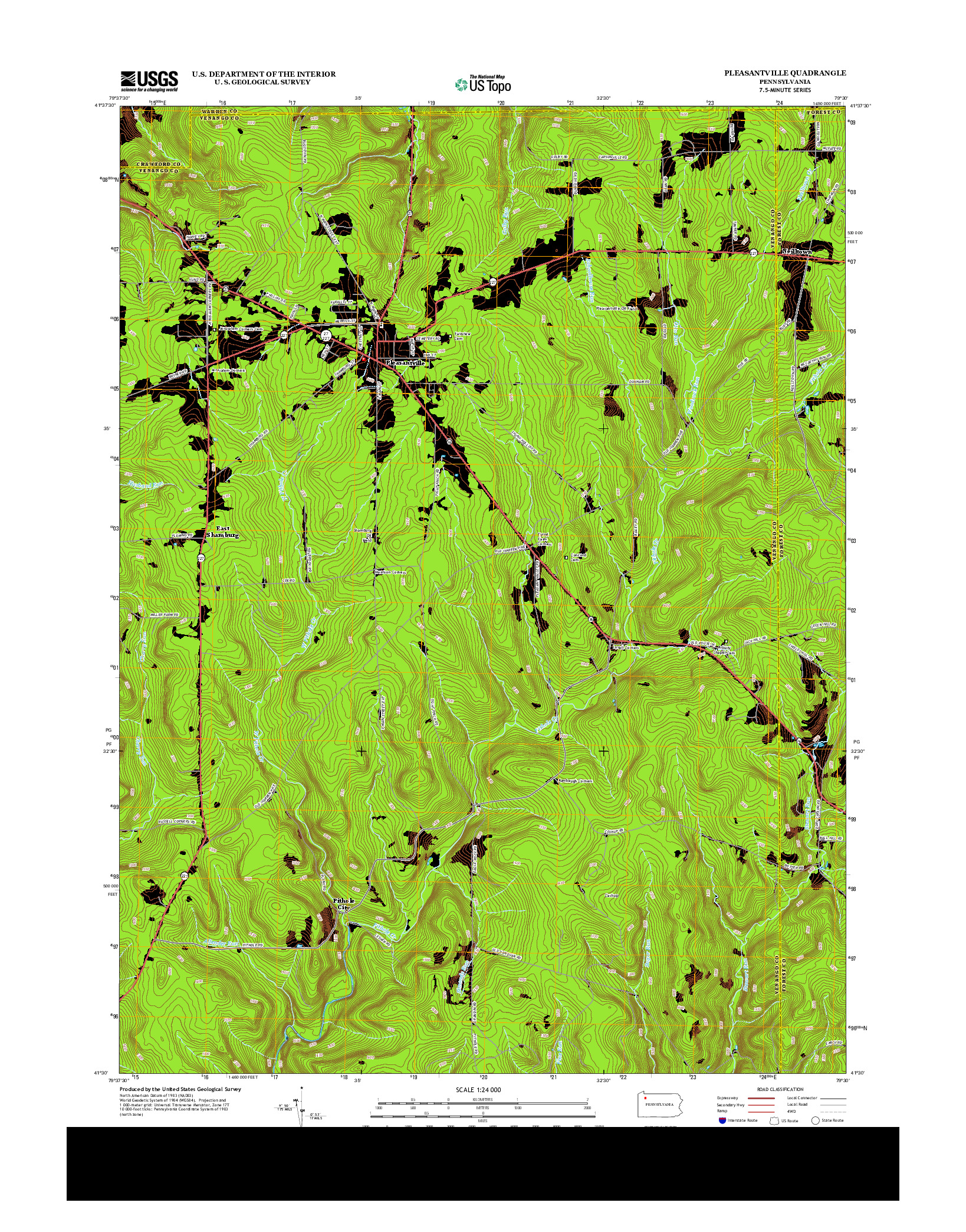 USGS US TOPO 7.5-MINUTE MAP FOR PLEASANTVILLE, PA 2013