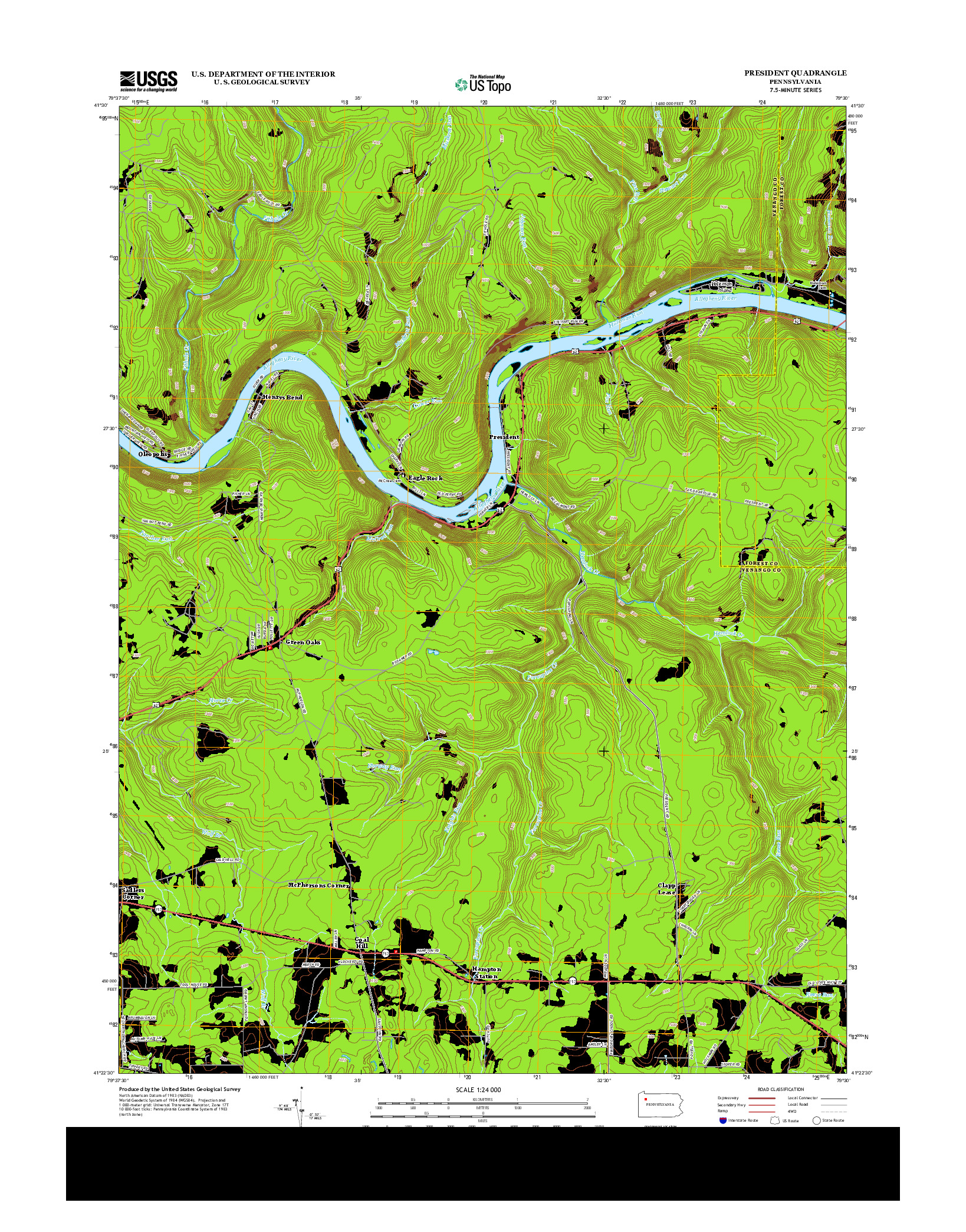 USGS US TOPO 7.5-MINUTE MAP FOR PRESIDENT, PA 2013