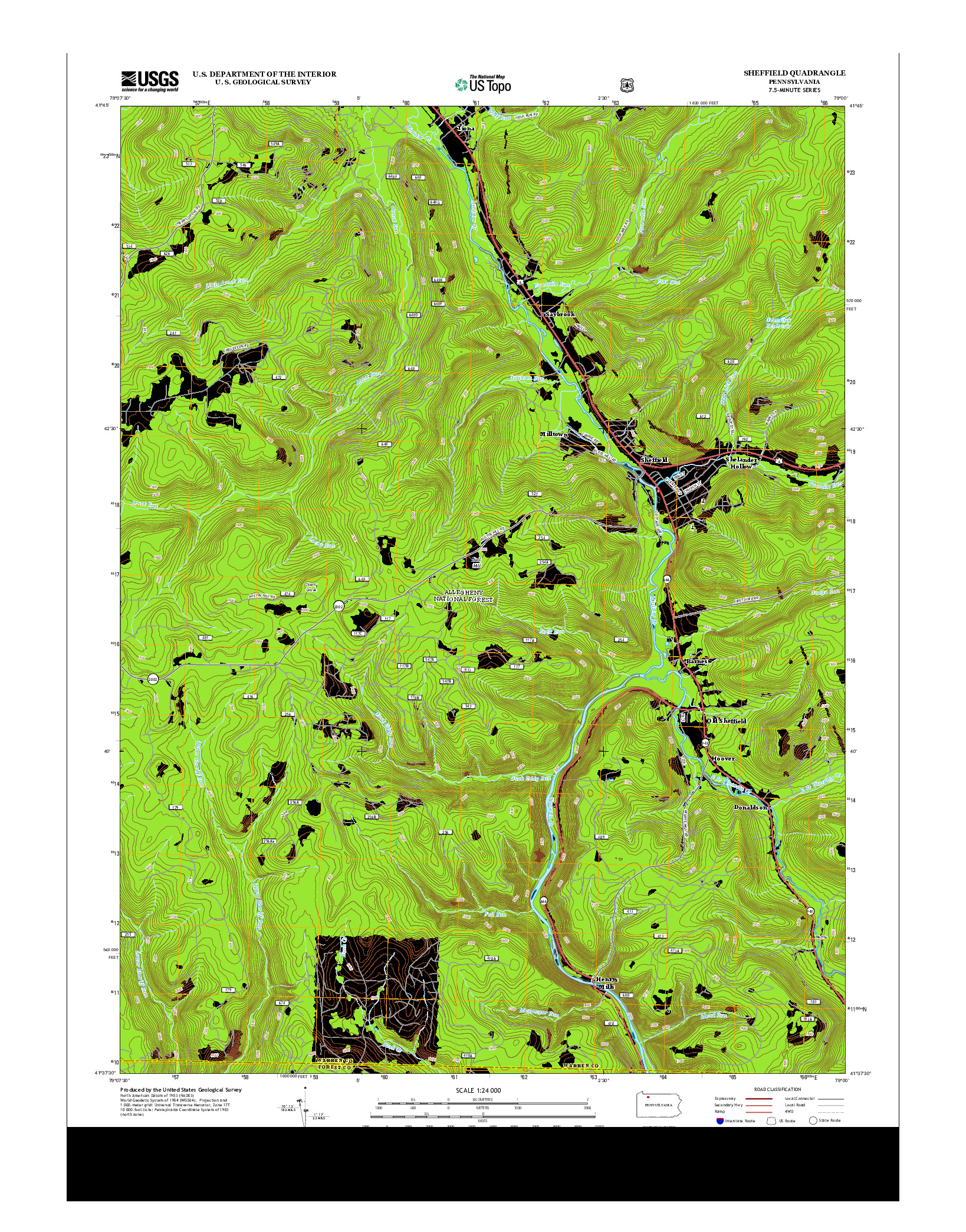 USGS US TOPO 7.5-MINUTE MAP FOR SHEFFIELD, PA 2013