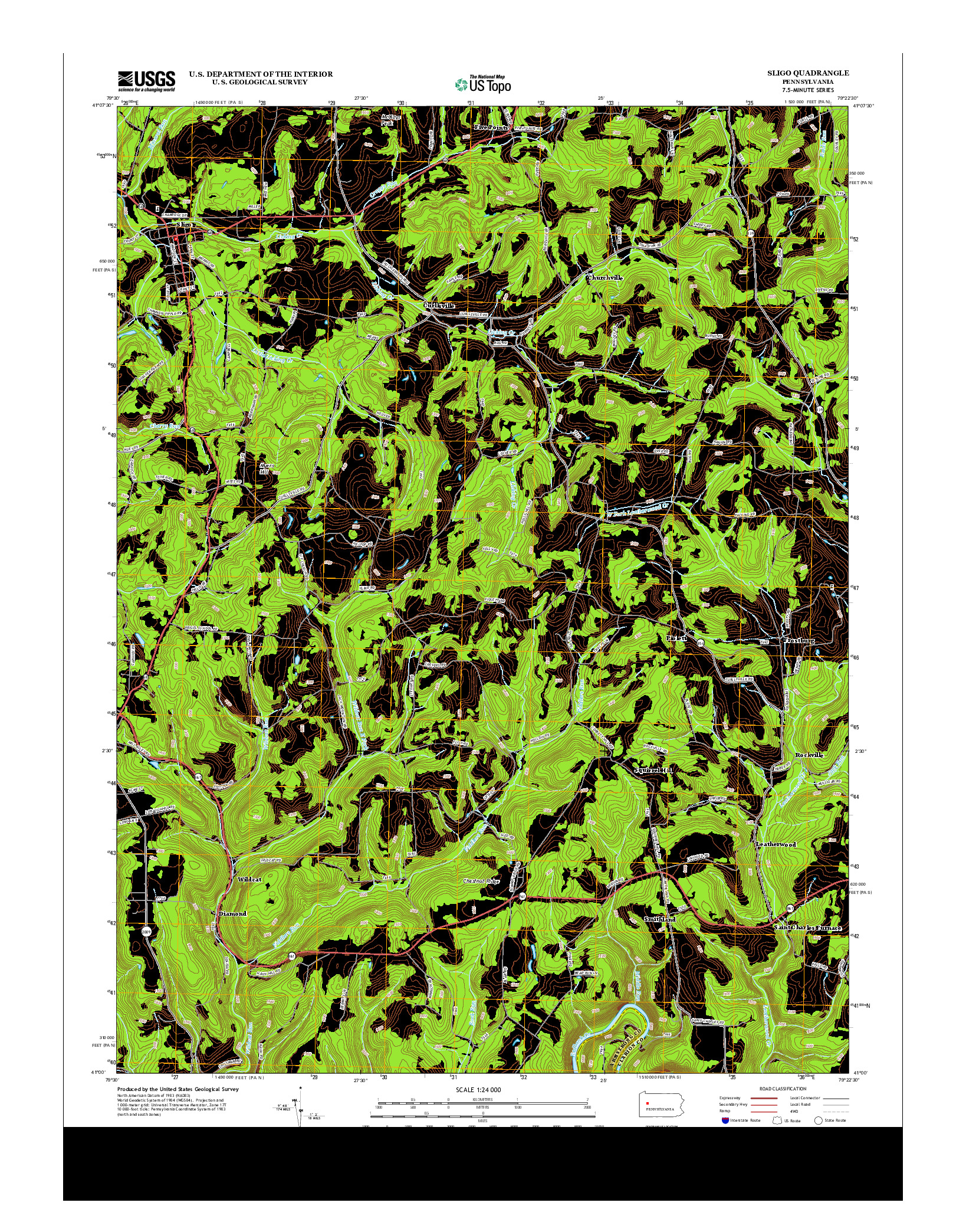 USGS US TOPO 7.5-MINUTE MAP FOR SLIGO, PA 2013