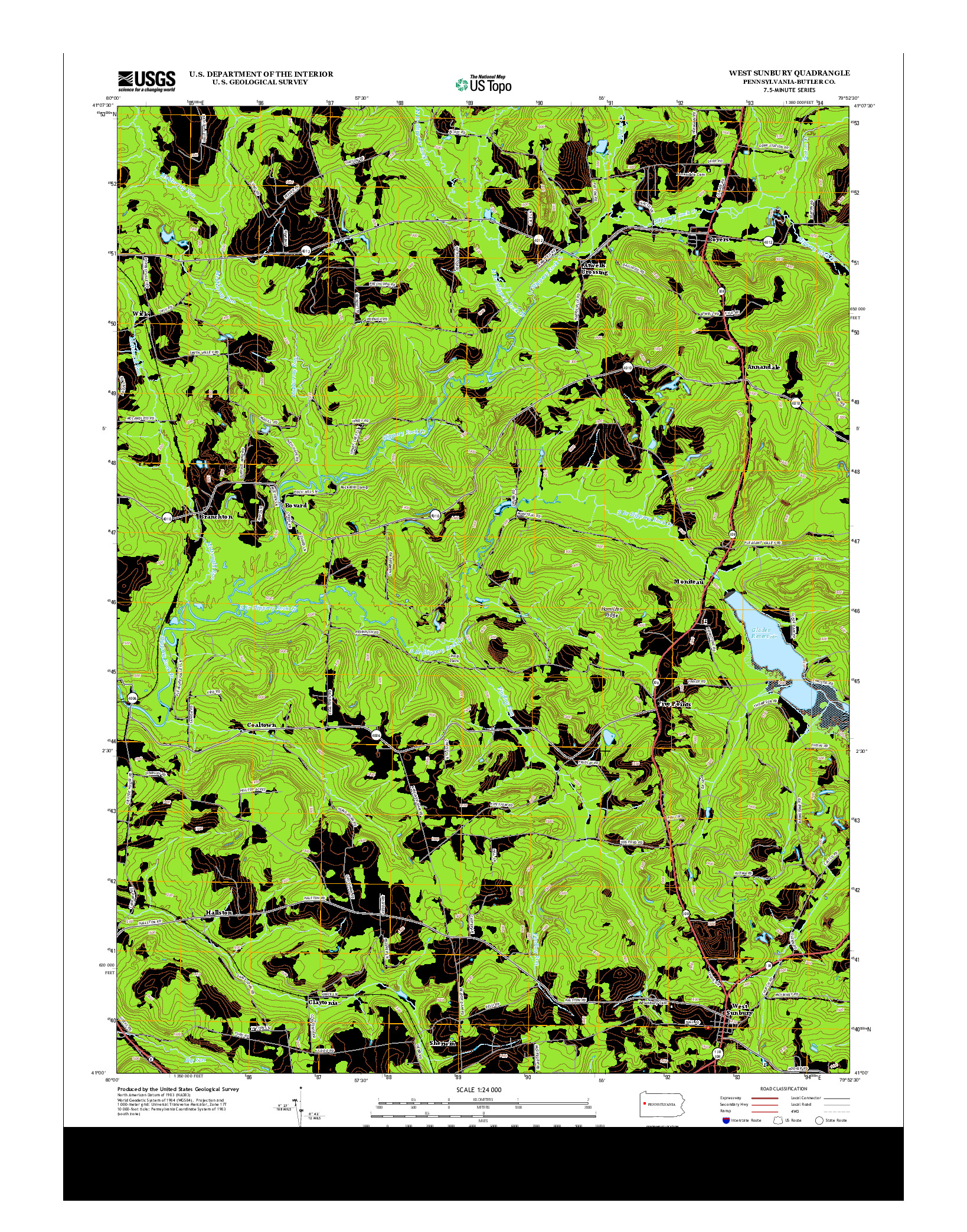 USGS US TOPO 7.5-MINUTE MAP FOR WEST SUNBURY, PA 2013