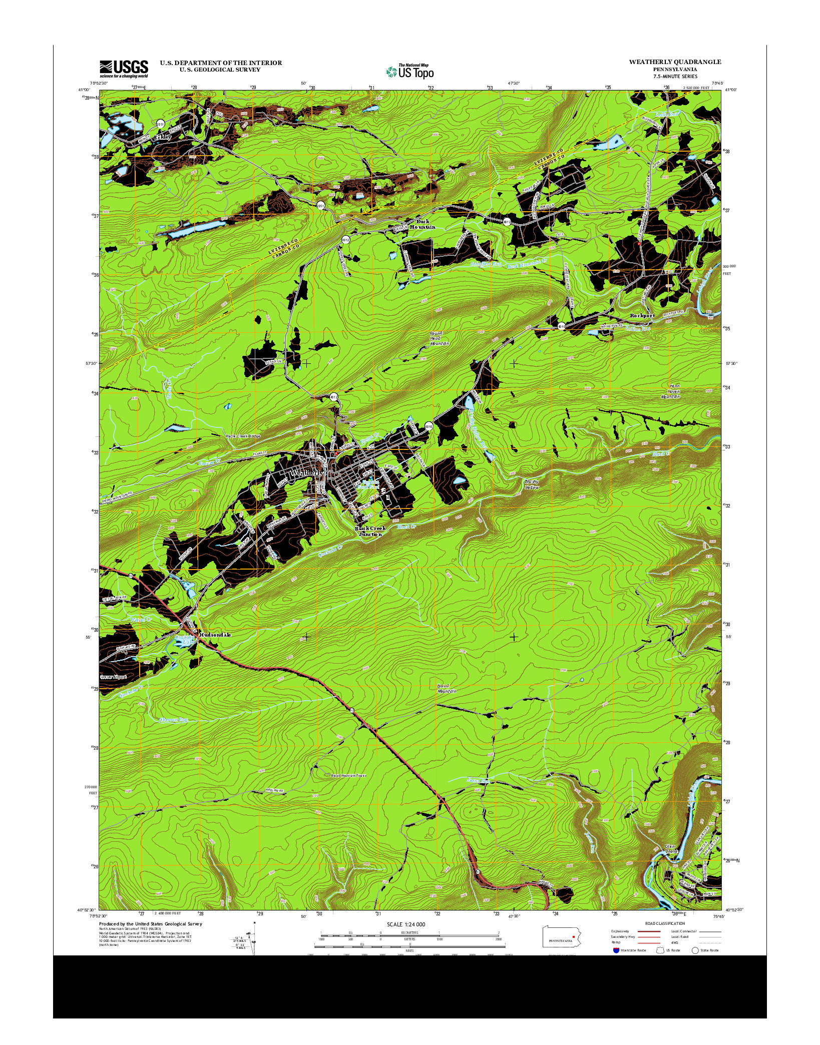 USGS US TOPO 7.5-MINUTE MAP FOR WEATHERLY, PA 2013