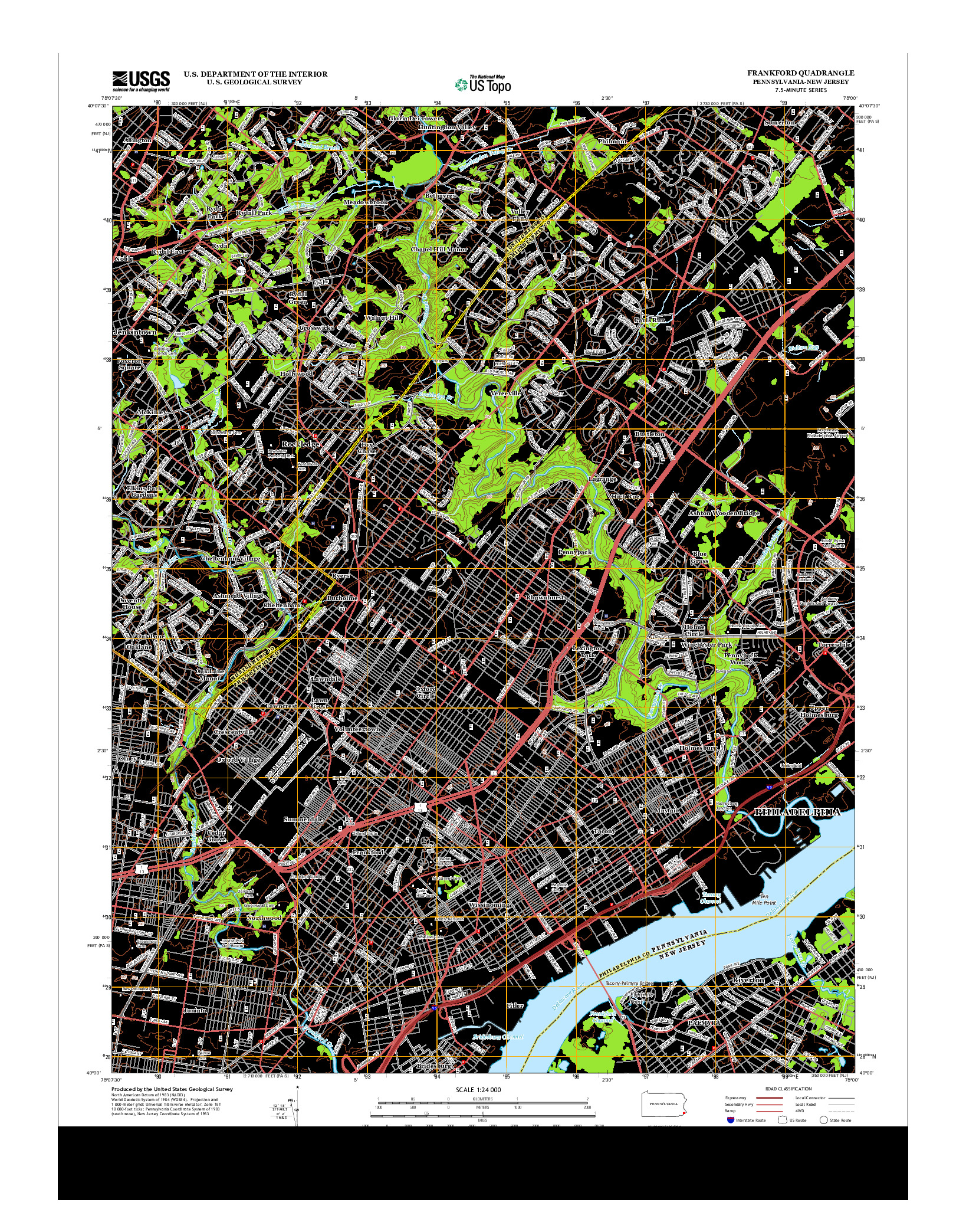 USGS US TOPO 7.5-MINUTE MAP FOR FRANKFORD, PA-NJ 2013