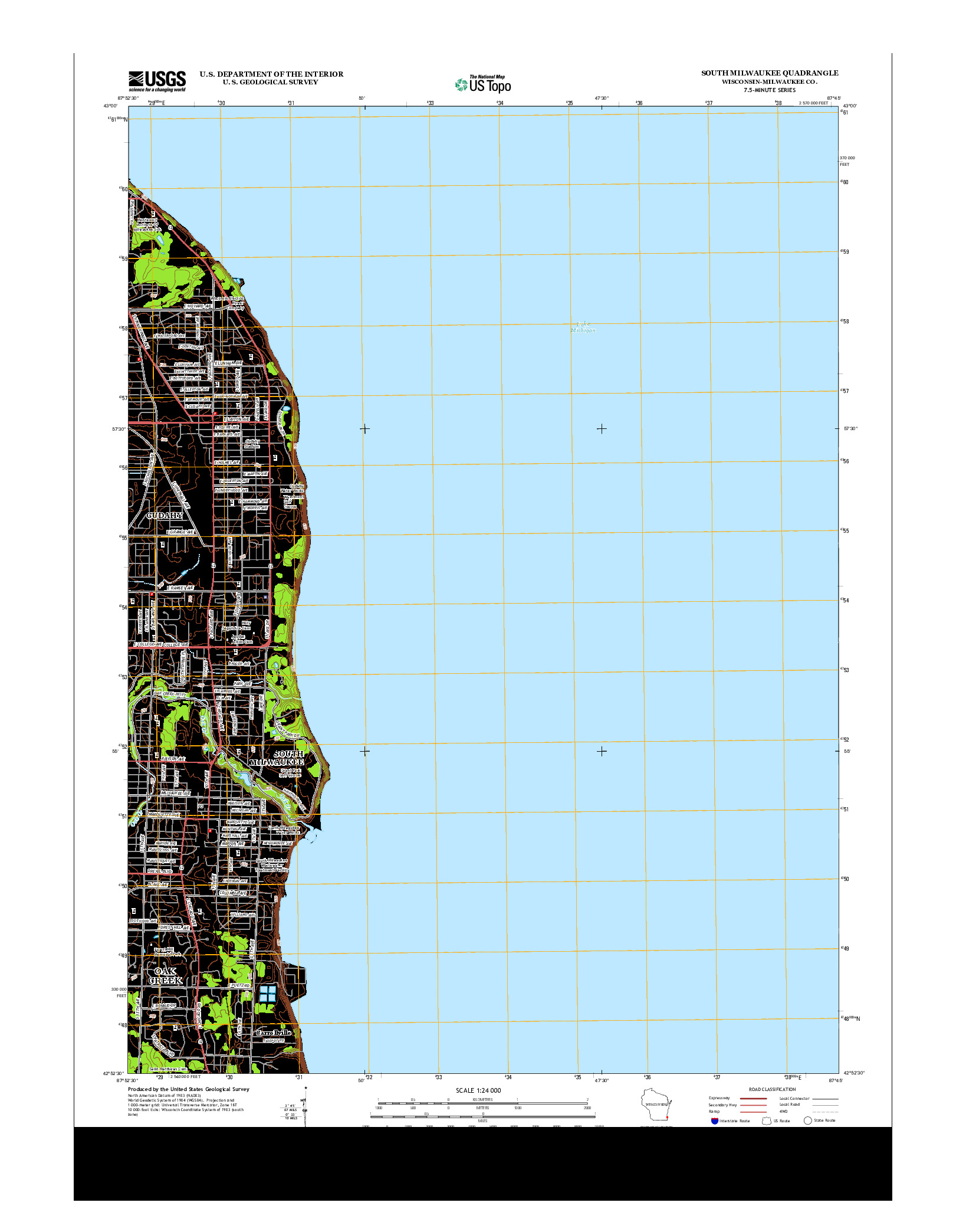 USGS US TOPO 7.5-MINUTE MAP FOR SOUTH MILWAUKEE, WI 2013