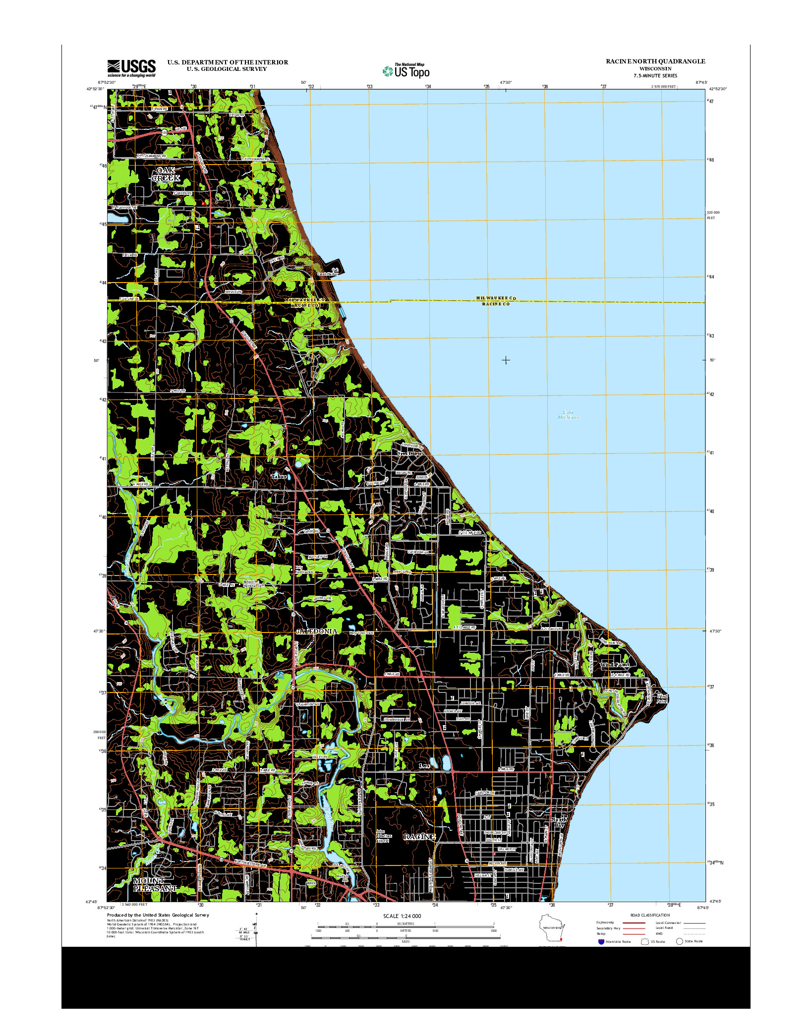 USGS US TOPO 7.5-MINUTE MAP FOR RACINE NORTH, WI 2013