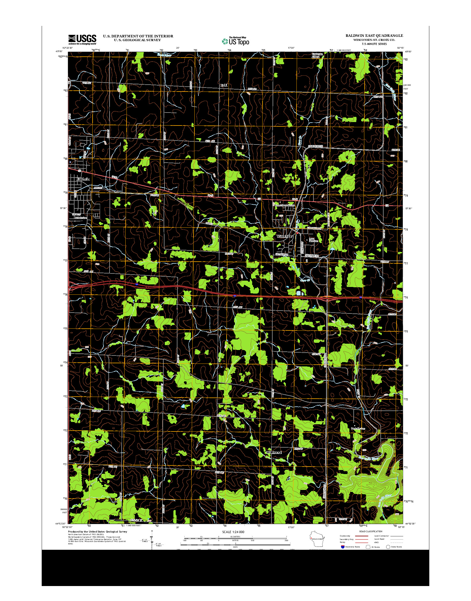 USGS US TOPO 7.5-MINUTE MAP FOR BALDWIN EAST, WI 2013
