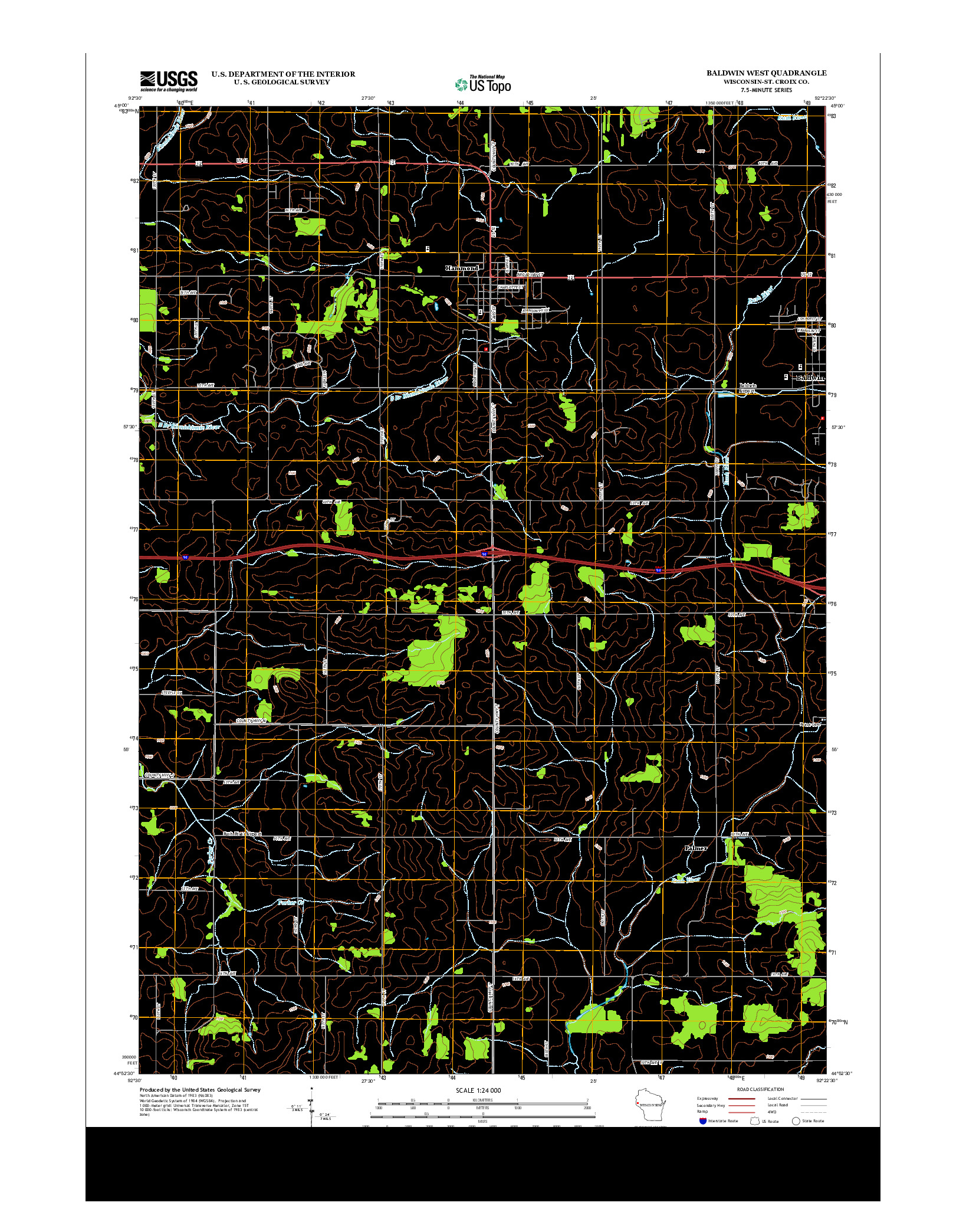 USGS US TOPO 7.5-MINUTE MAP FOR BALDWIN WEST, WI 2013