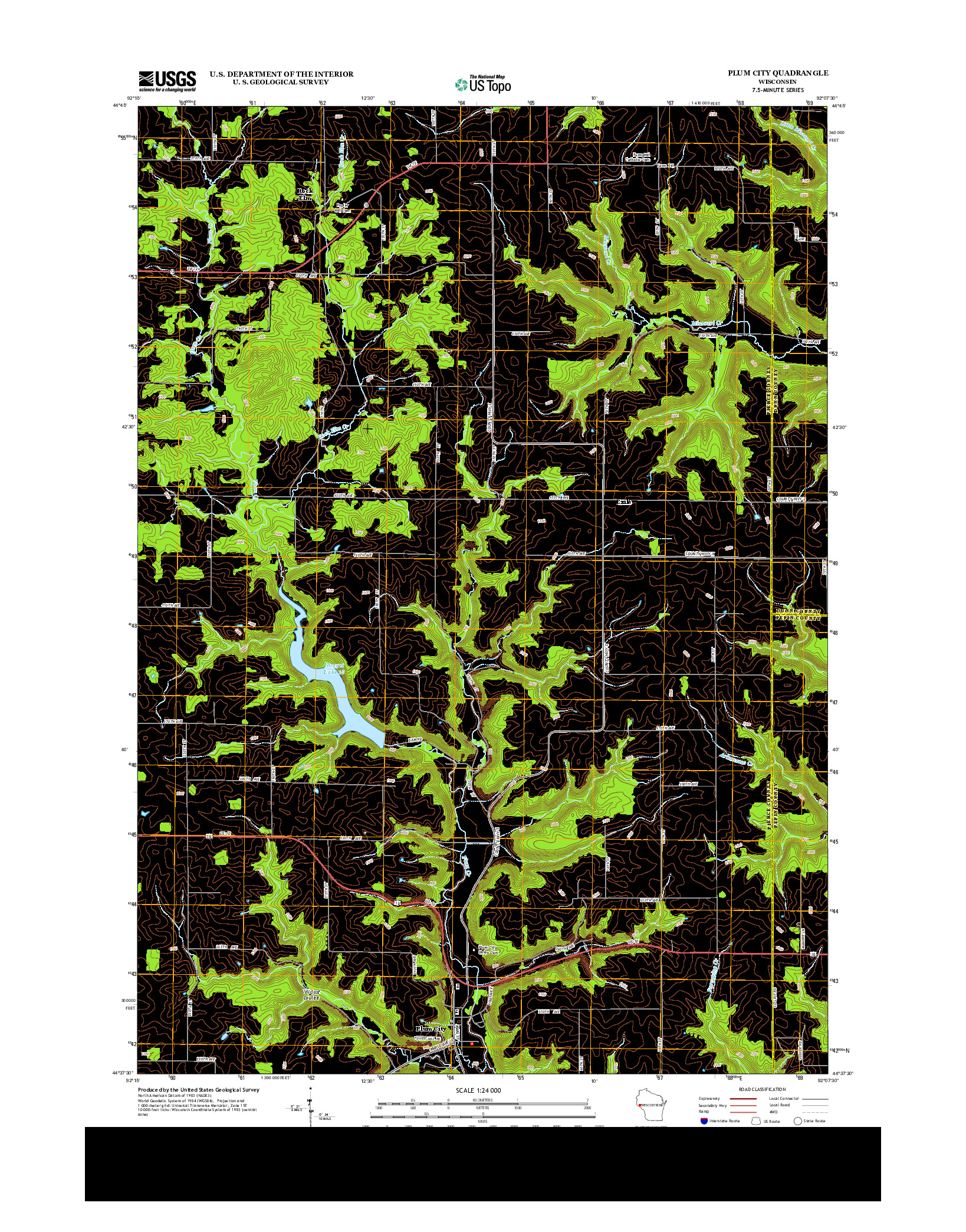 USGS US TOPO 7.5-MINUTE MAP FOR PLUM CITY, WI 2013
