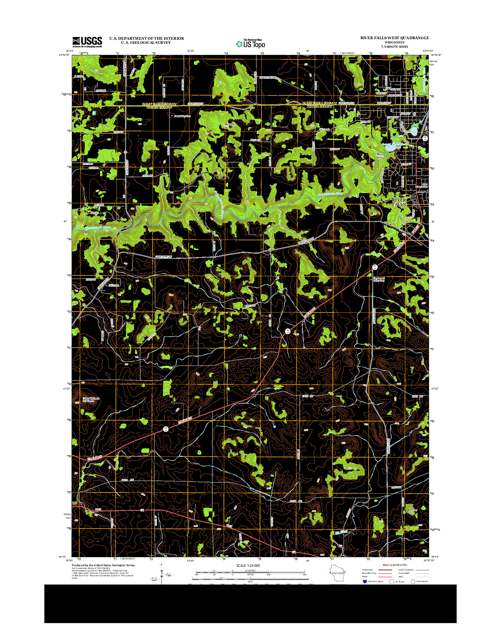 USGS US TOPO 7.5-MINUTE MAP FOR RIVER FALLS WEST, WI 2013