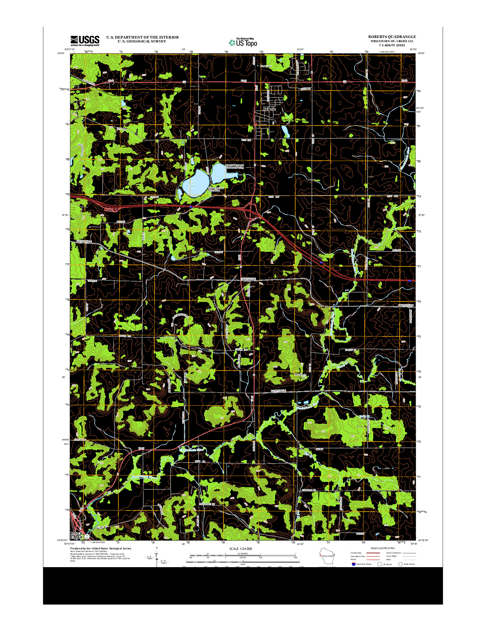 USGS US TOPO 7.5-MINUTE MAP FOR ROBERTS, WI 2013