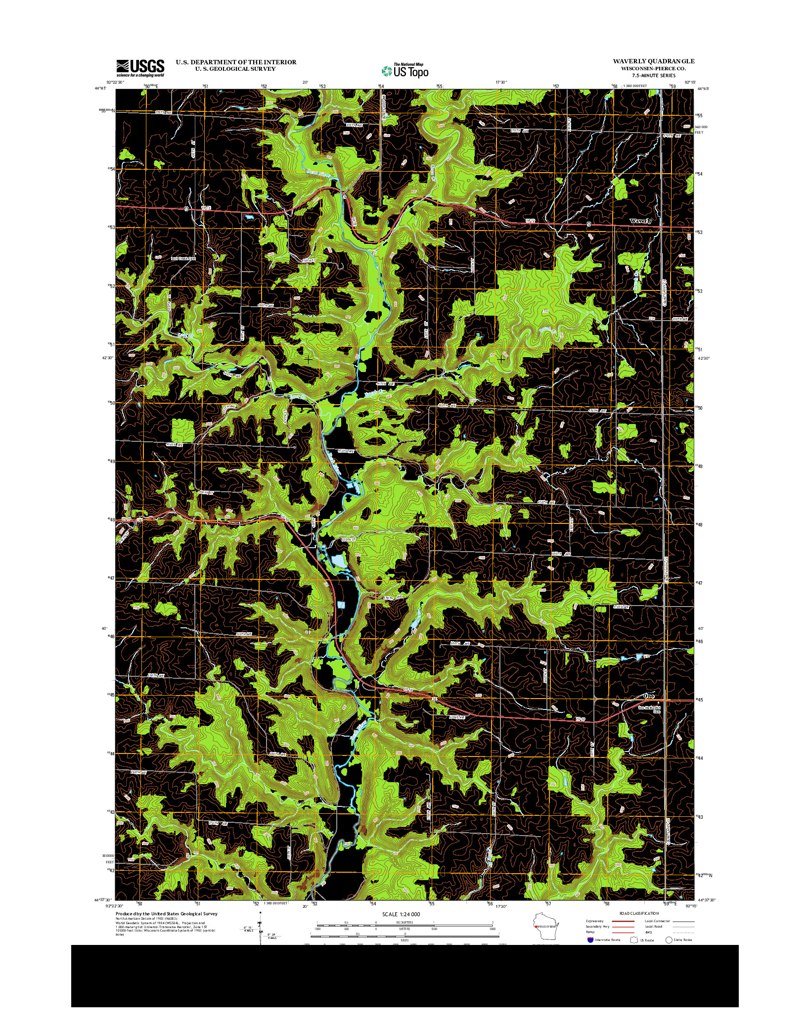 USGS US TOPO 7.5-MINUTE MAP FOR WAVERLY, WI 2013