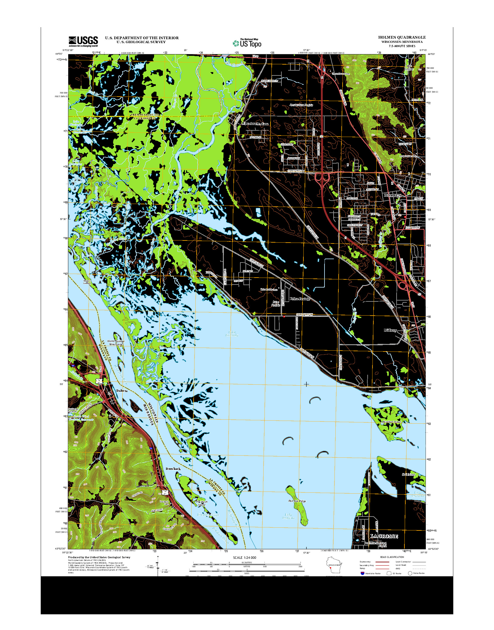USGS US TOPO 7.5-MINUTE MAP FOR HOLMEN, WI-MN 2013