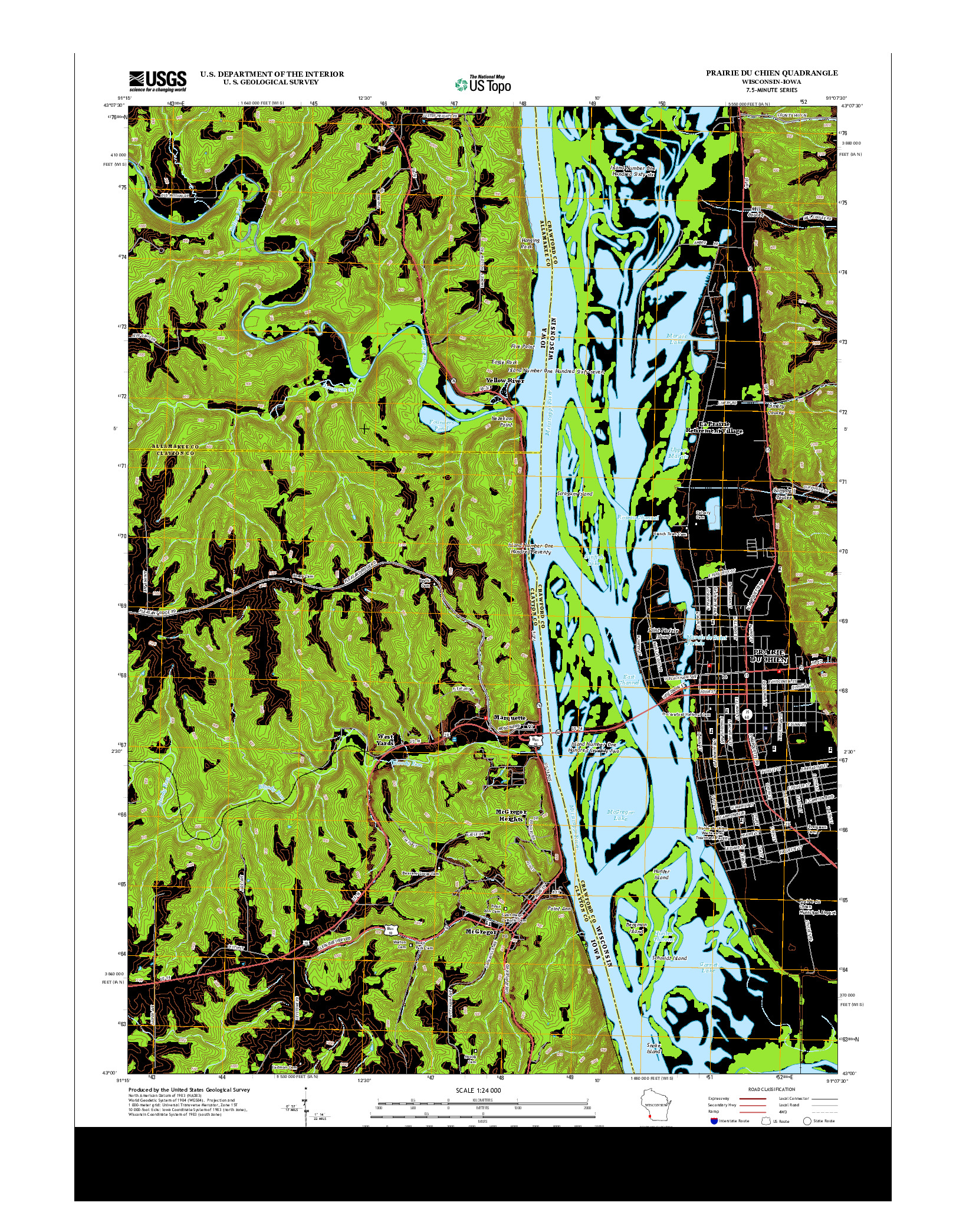 USGS US TOPO 7.5-MINUTE MAP FOR PRAIRIE DU CHIEN, WI-IA 2013