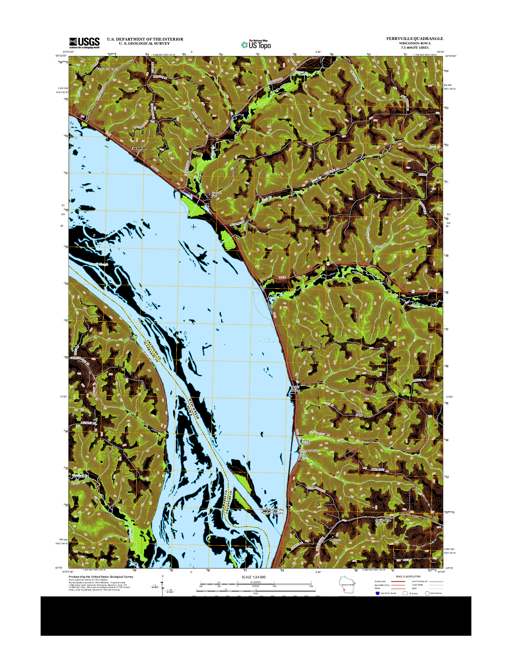 USGS US TOPO 7.5-MINUTE MAP FOR FERRYVILLE, WI-IA 2013