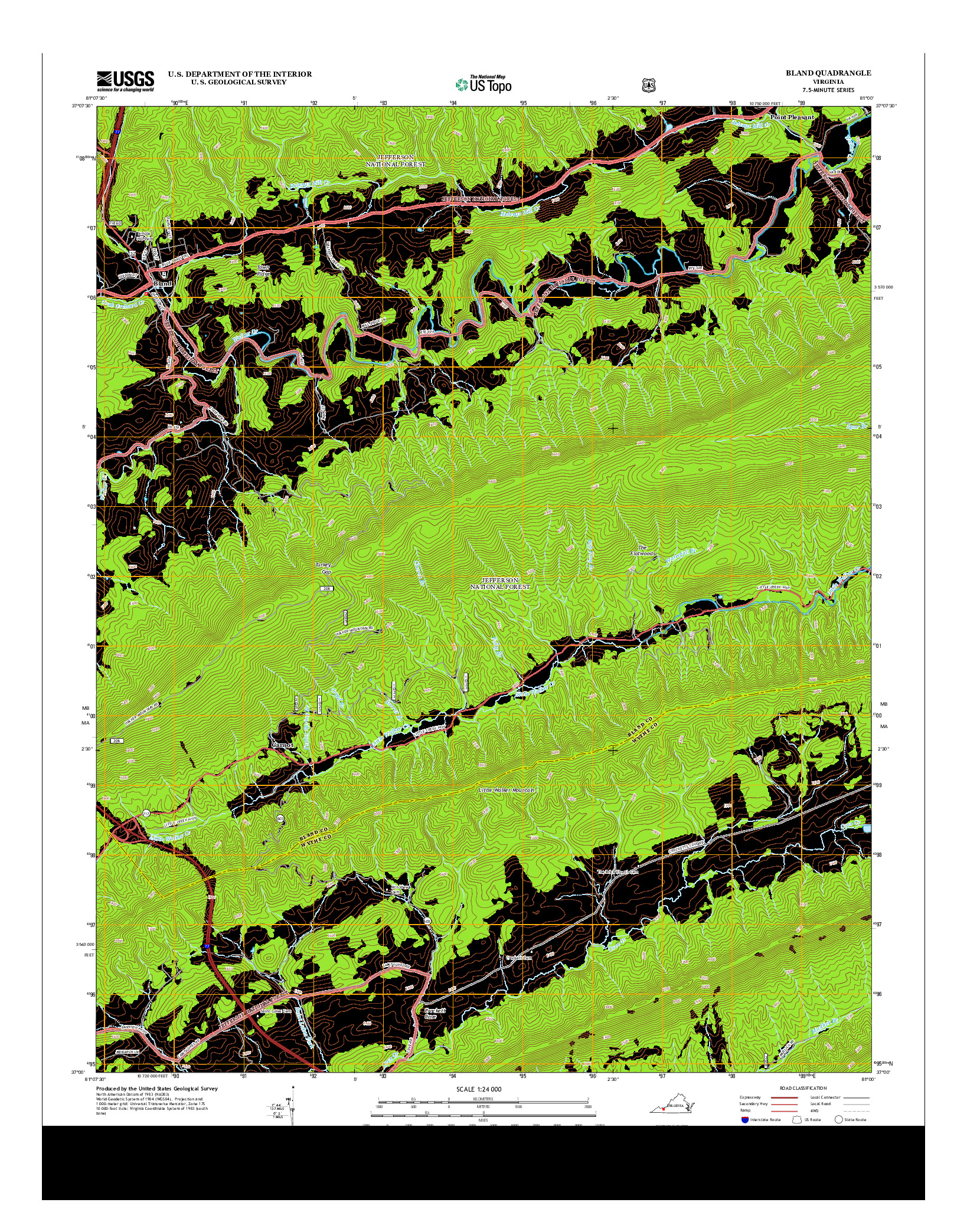 USGS US TOPO 7.5-MINUTE MAP FOR BLAND, VA 2013