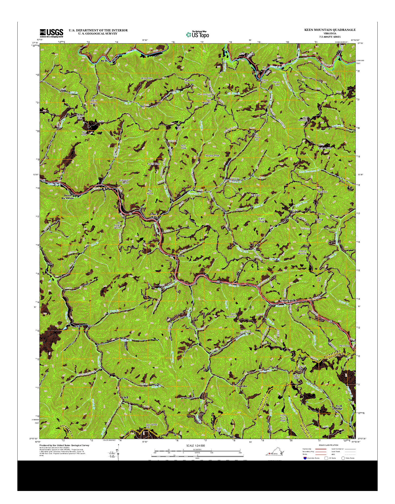 USGS US TOPO 7.5-MINUTE MAP FOR KEEN MOUNTAIN, VA 2013