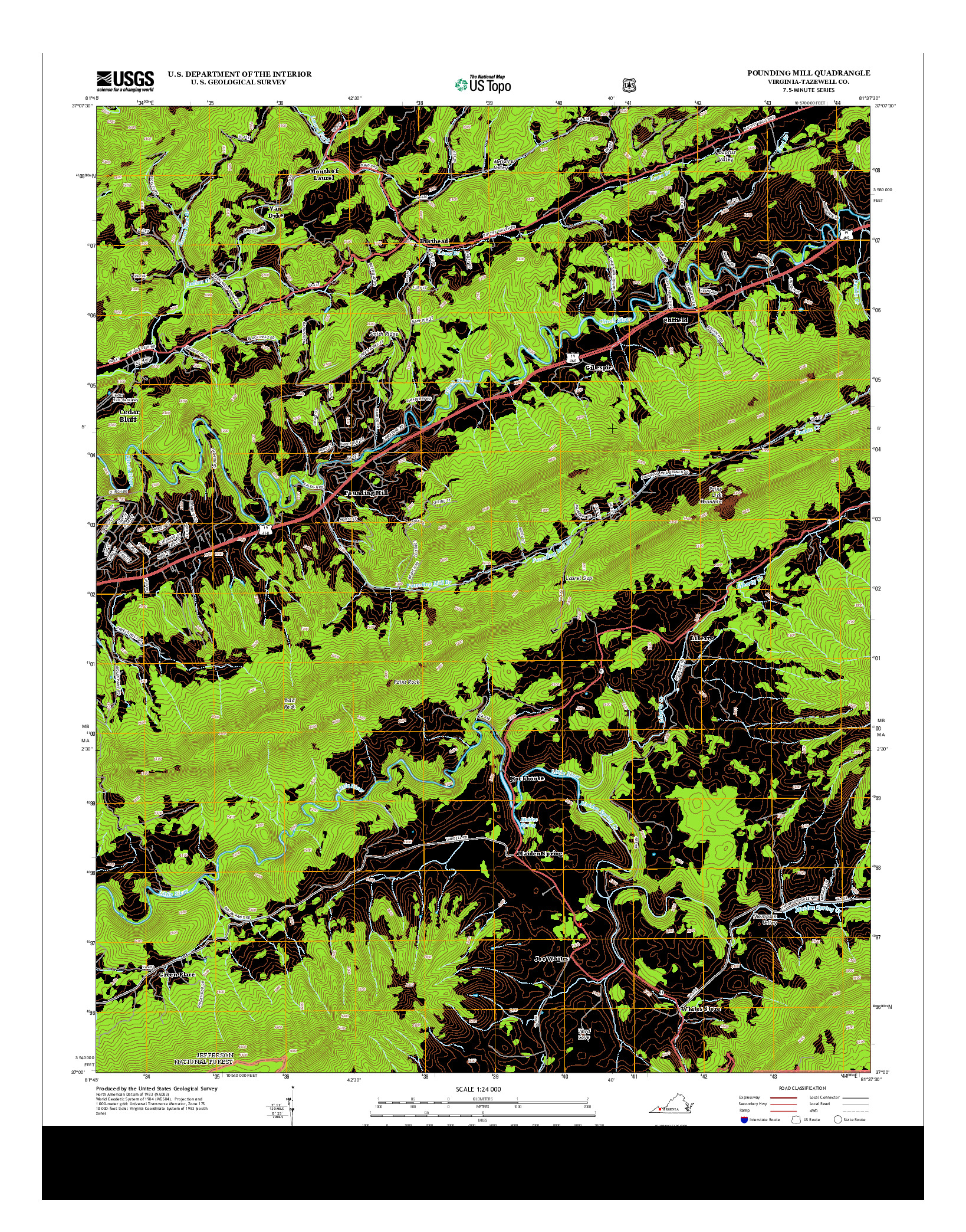 USGS US TOPO 7.5-MINUTE MAP FOR POUNDING MILL, VA 2013