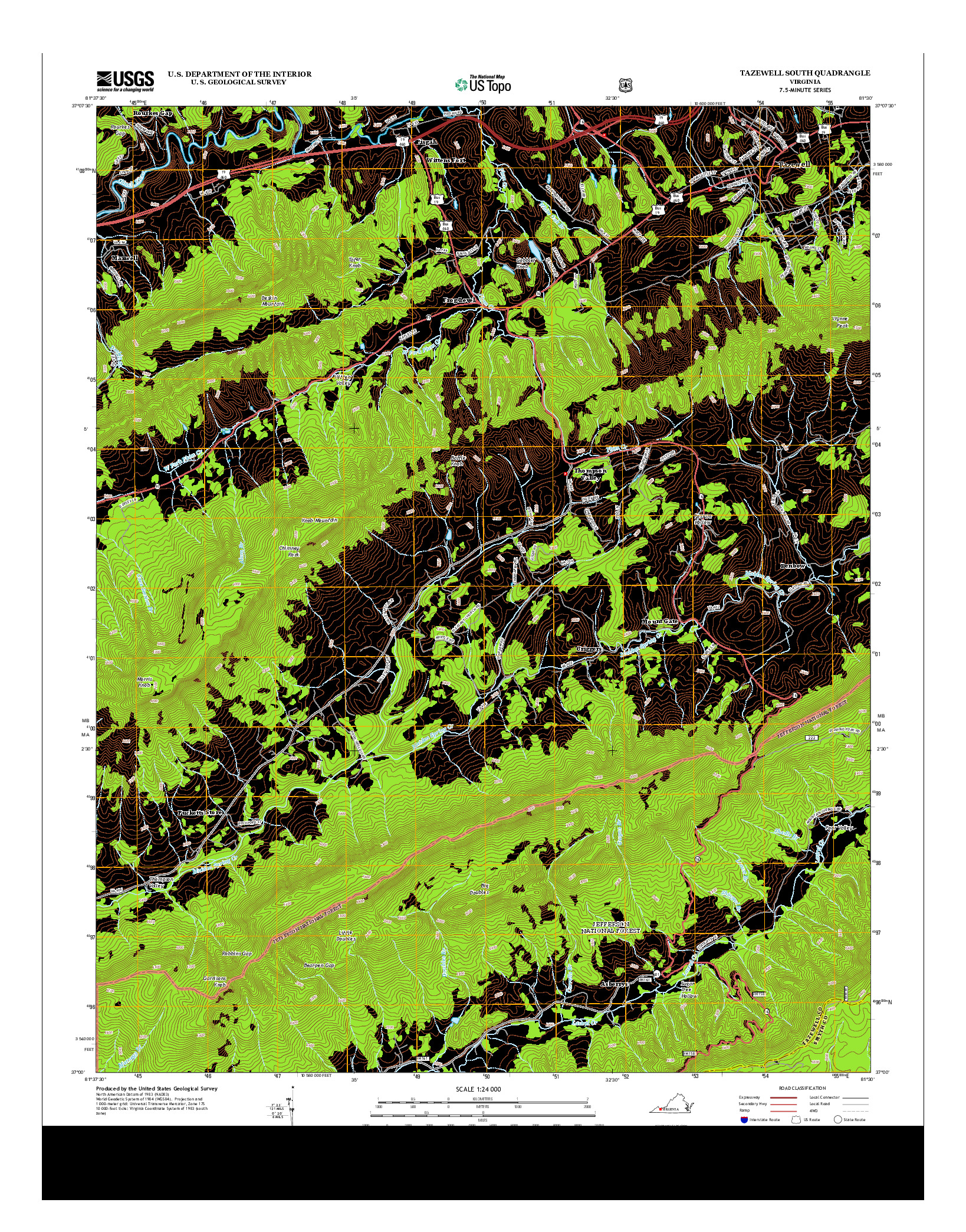 USGS US TOPO 7.5-MINUTE MAP FOR TAZEWELL SOUTH, VA 2013